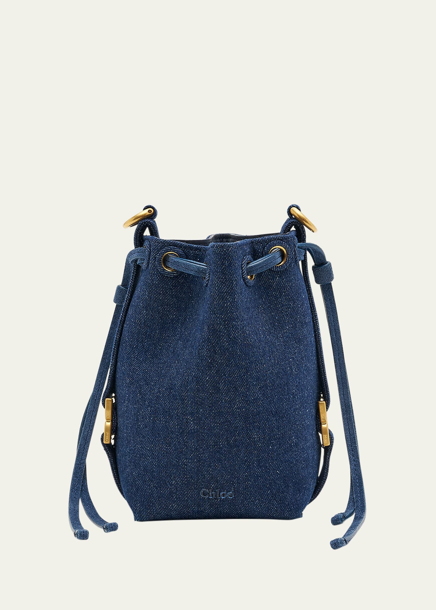 Shop Chloé Marcie Micro Bucket Bag In Denim With Chain Strap In 45d Denim