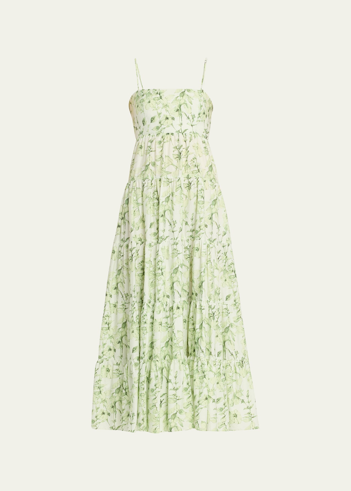 Cinq À Sept Cinq A Sept Monochromatic Floral Tiered Midi Dress In Faded Mint Multi