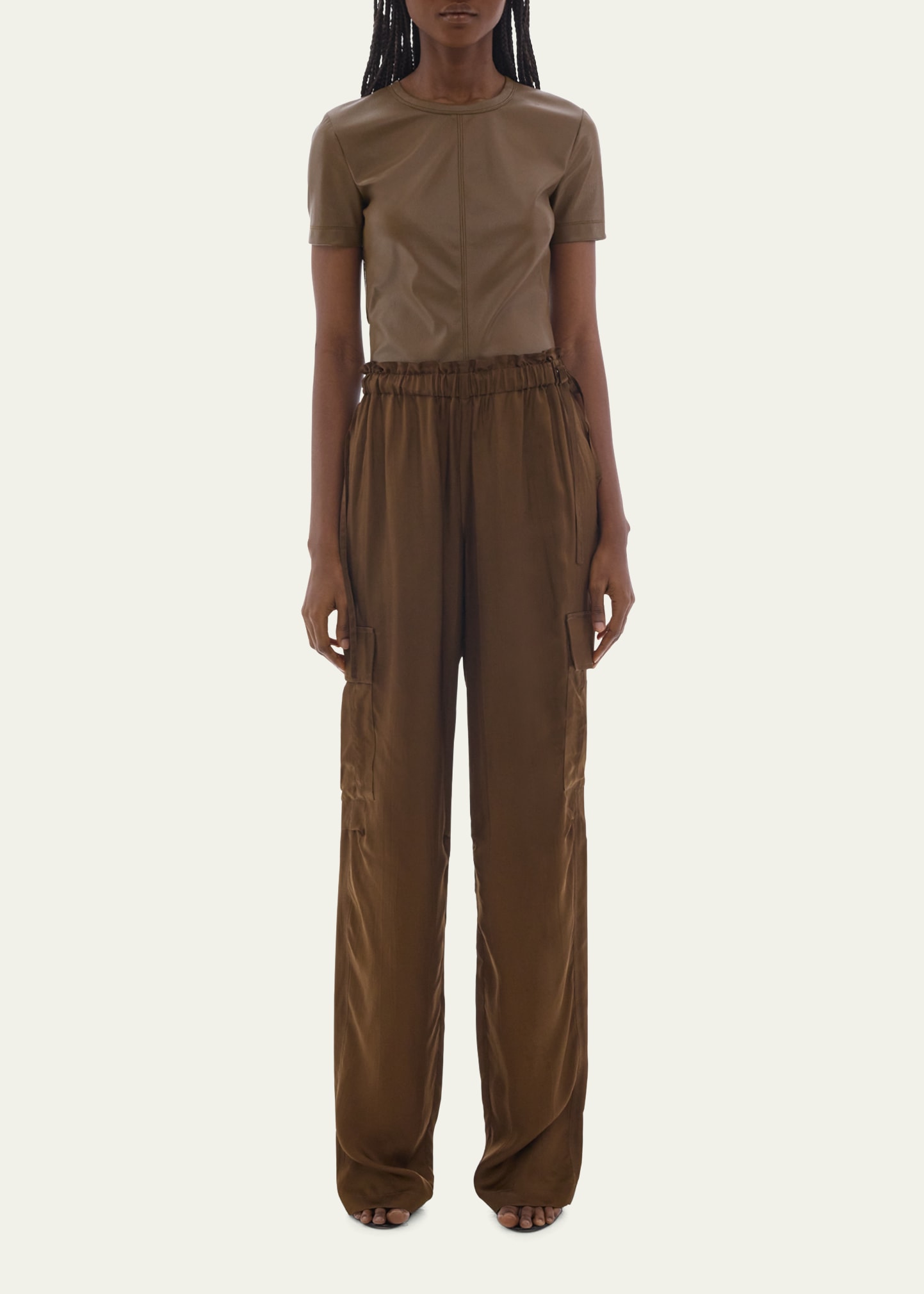 Helmut Lang Satin Pull-on Cargo Pants In Cigar