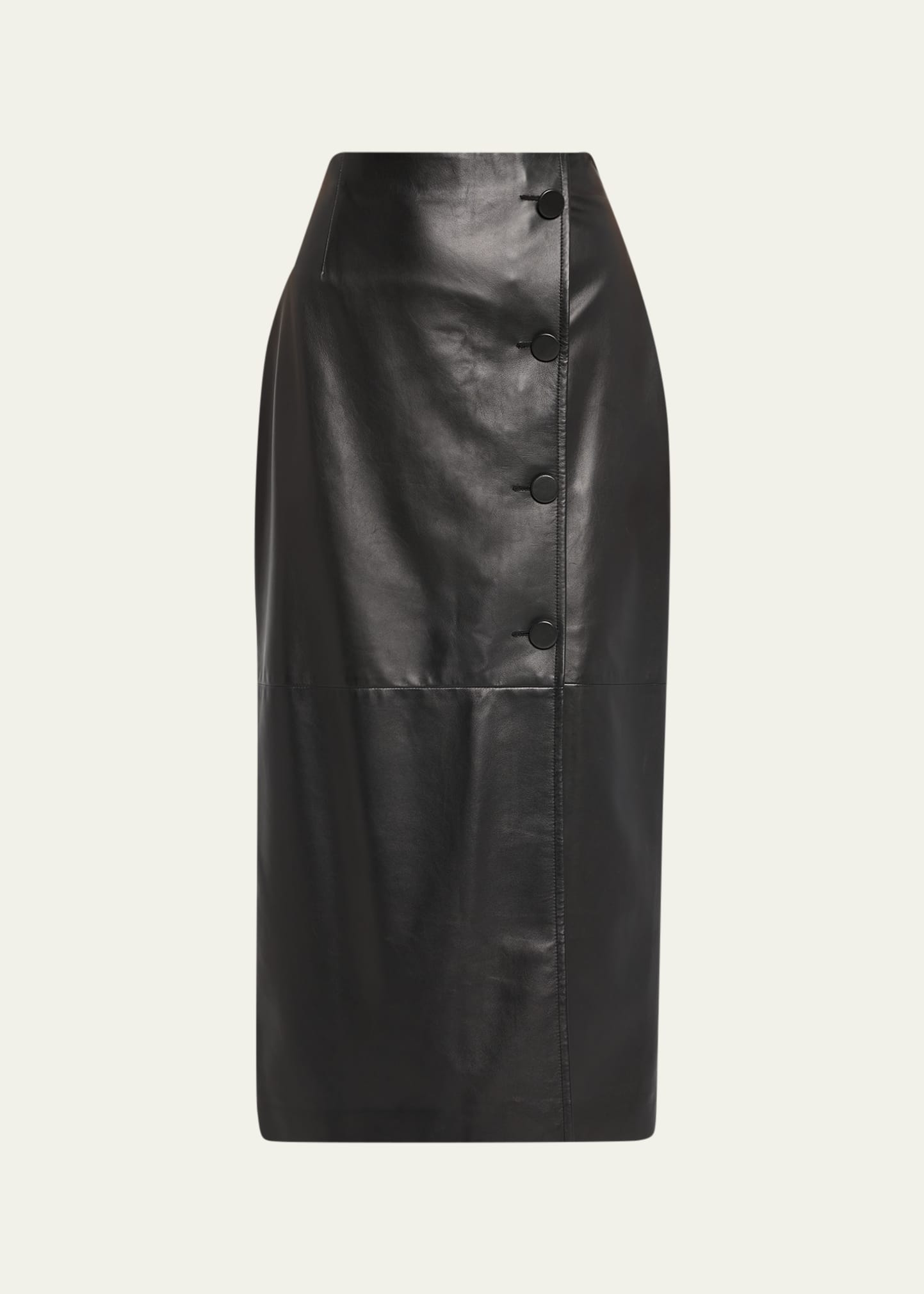Buttoned Leather Midi Skirt