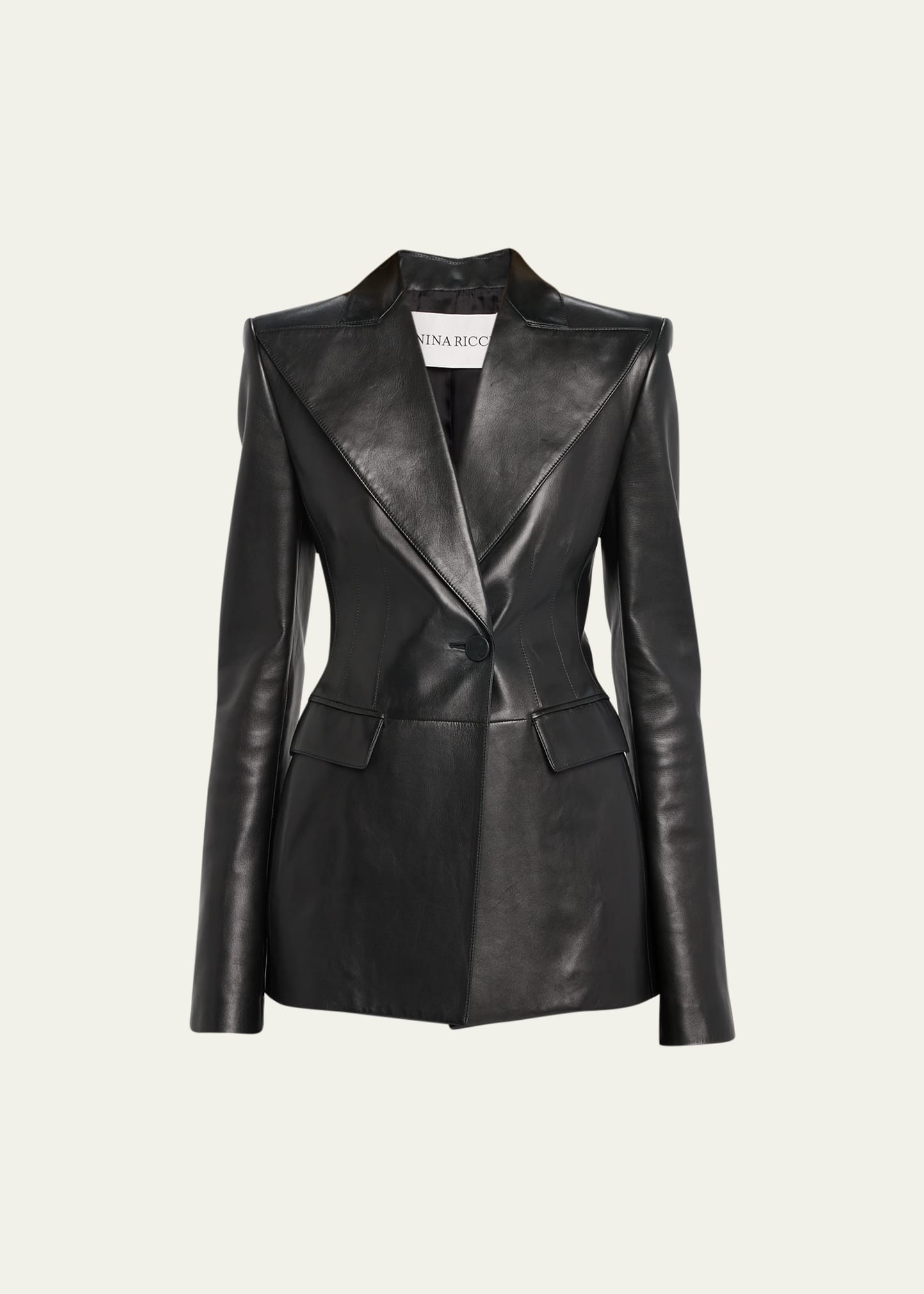 Shop Nina Ricci Napa Leather Blazer In U9000 Black