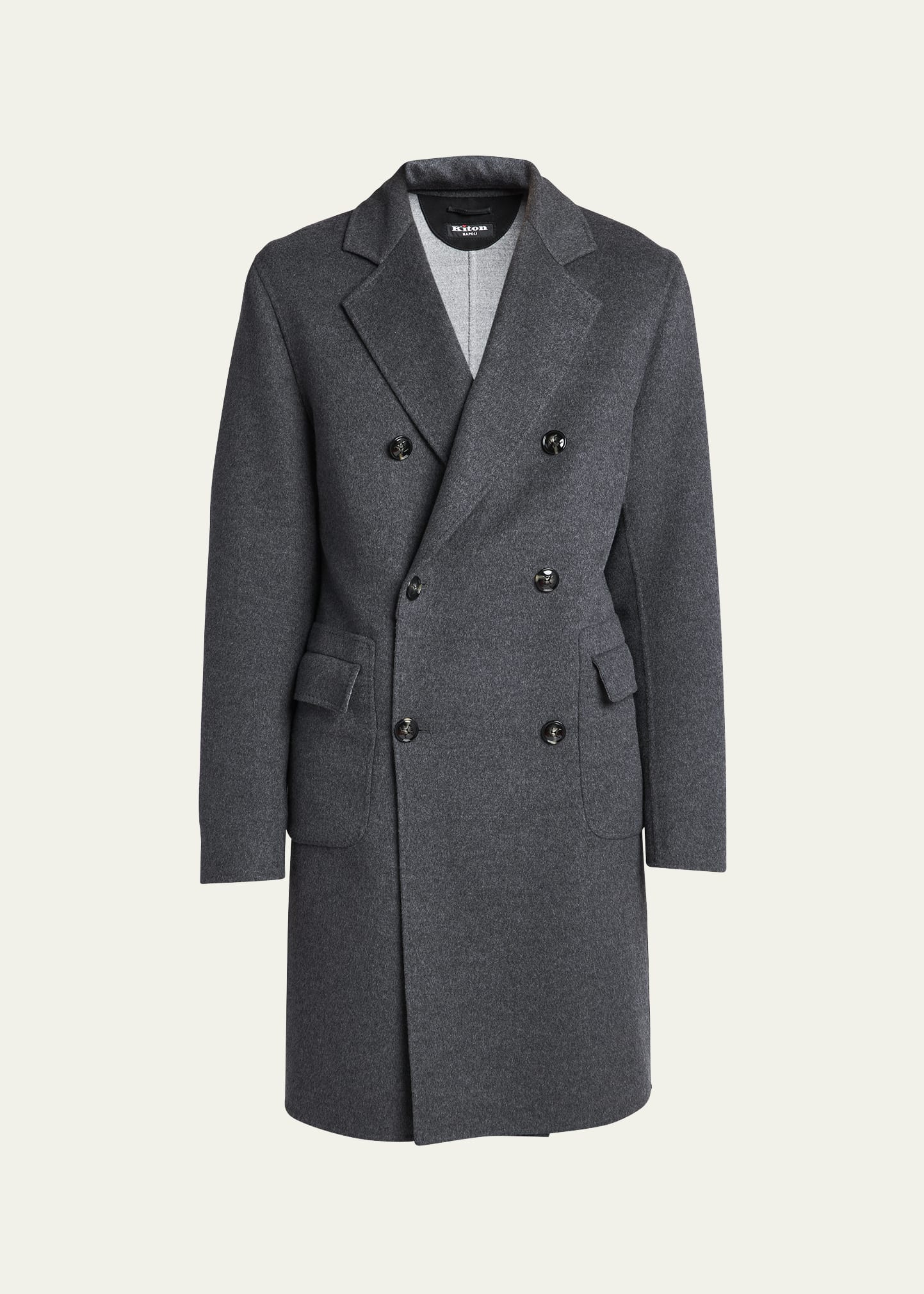 Kiton Men's Cashmere-wool Double-breasted Overcoat In Gry