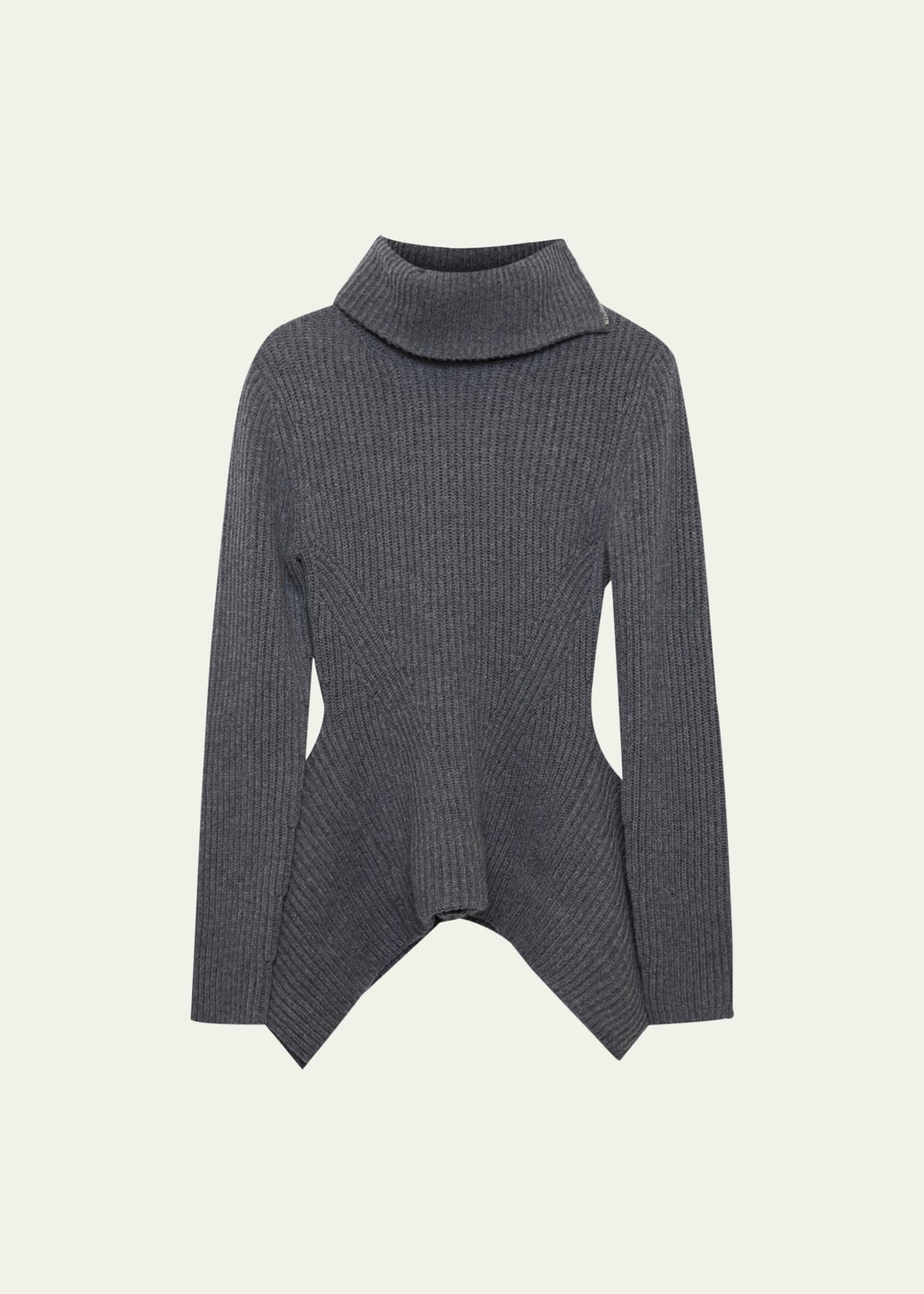 Keyara Wool Cashmere Foldover Collar Peplum Sweater