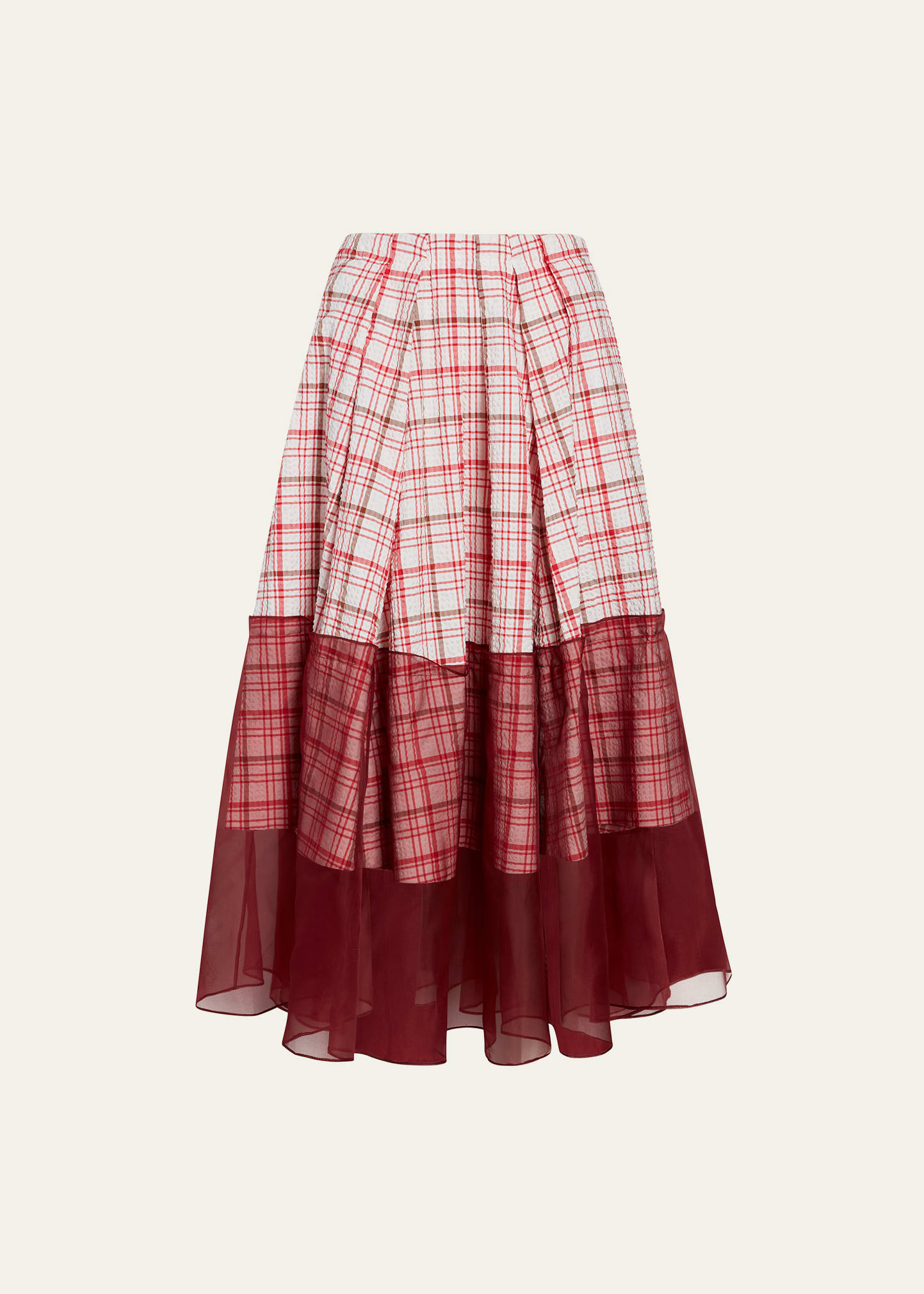 Rosie Assoulin I Sheer Right Through You Plaid Midi Skirt In Red/brown/