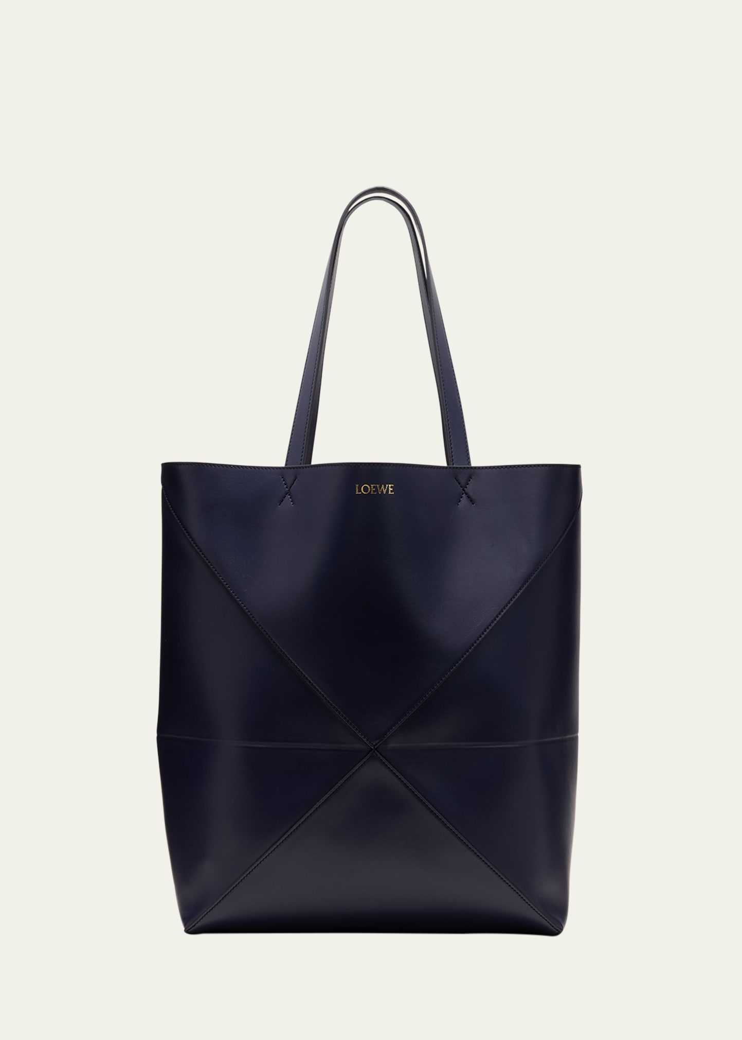 Loewe Puzzle Fold Large Tote Bag In Shiny Leather In Abyss Blue