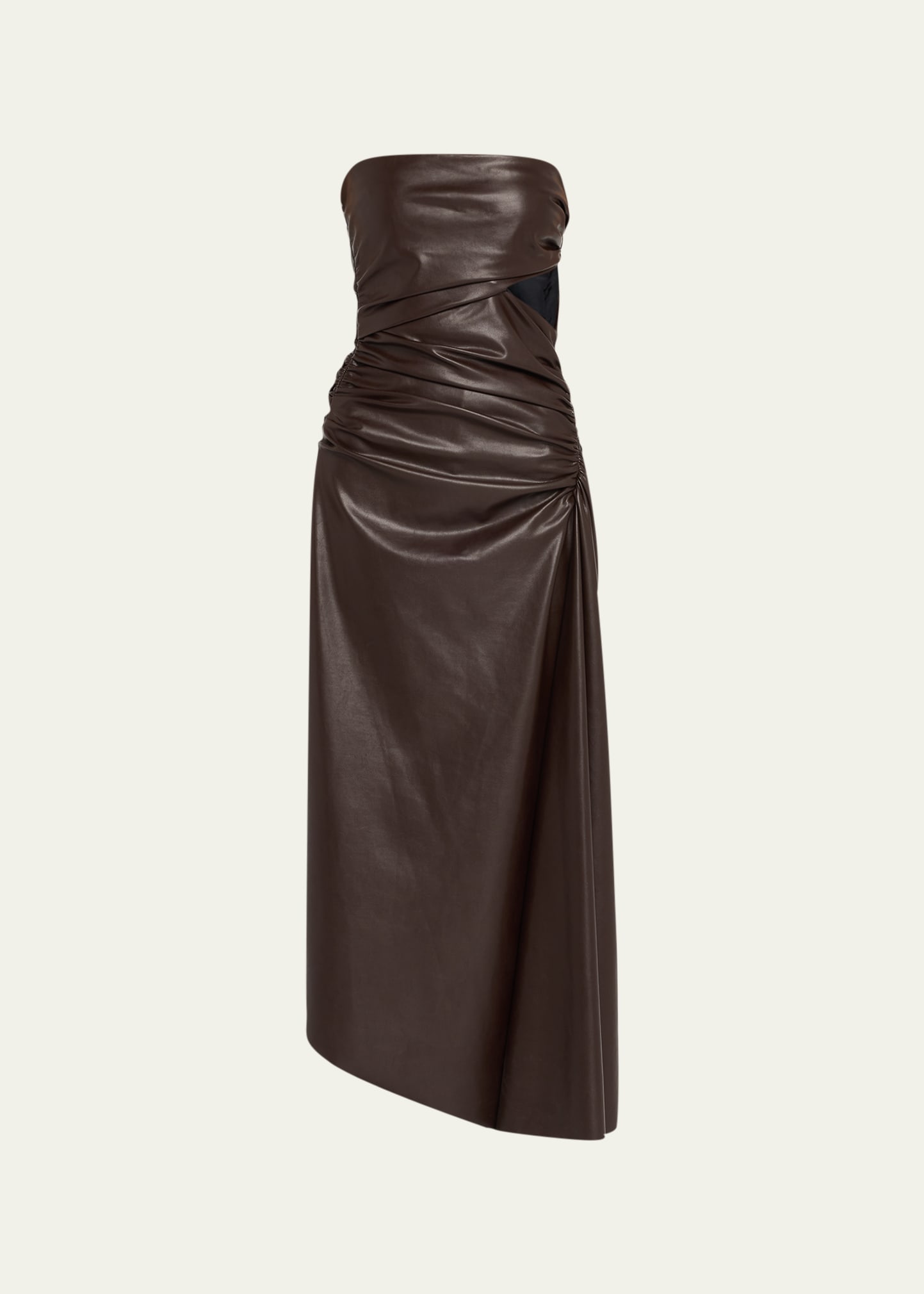 Shop A.l.c Andie Strapless Ruched Faux-leather Maxi Dress In Chocolate