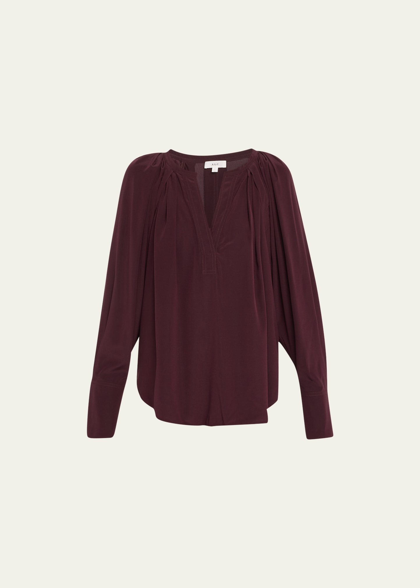 A.L.C NOMAD PLEATED SILK V-NECK BLOUSE