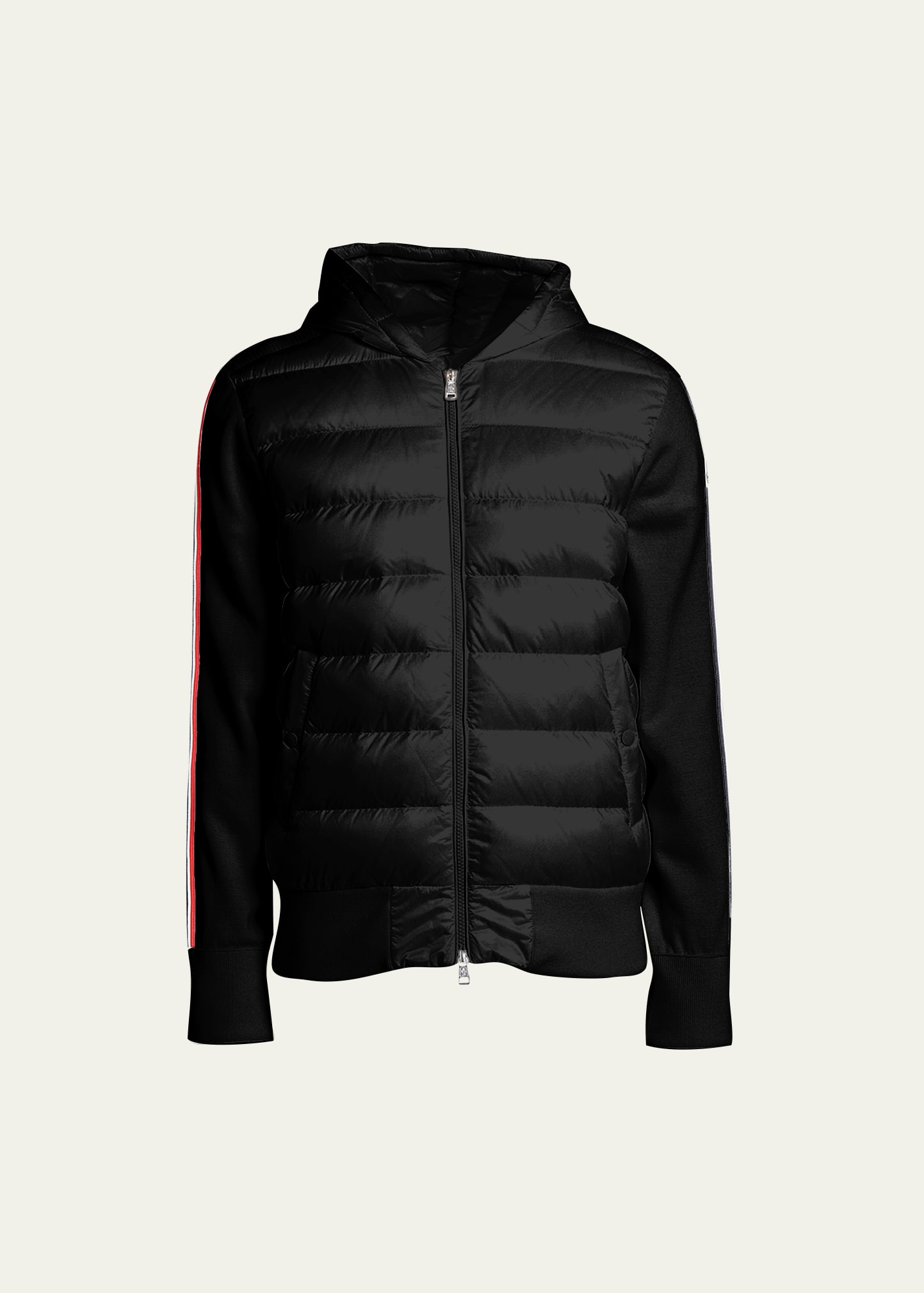 Moncler Men's Puffer Body Knit-sleeve Hooded Jacket In Black