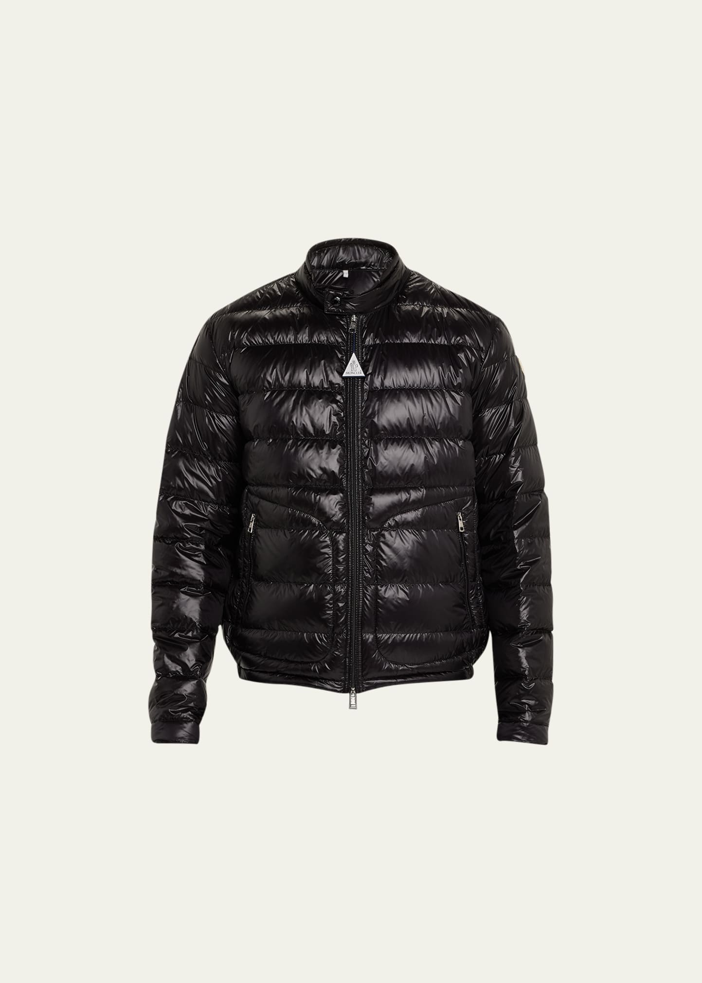 Shop Moncler Men's Acorus Nylon Puffer Moto Jacket In Black