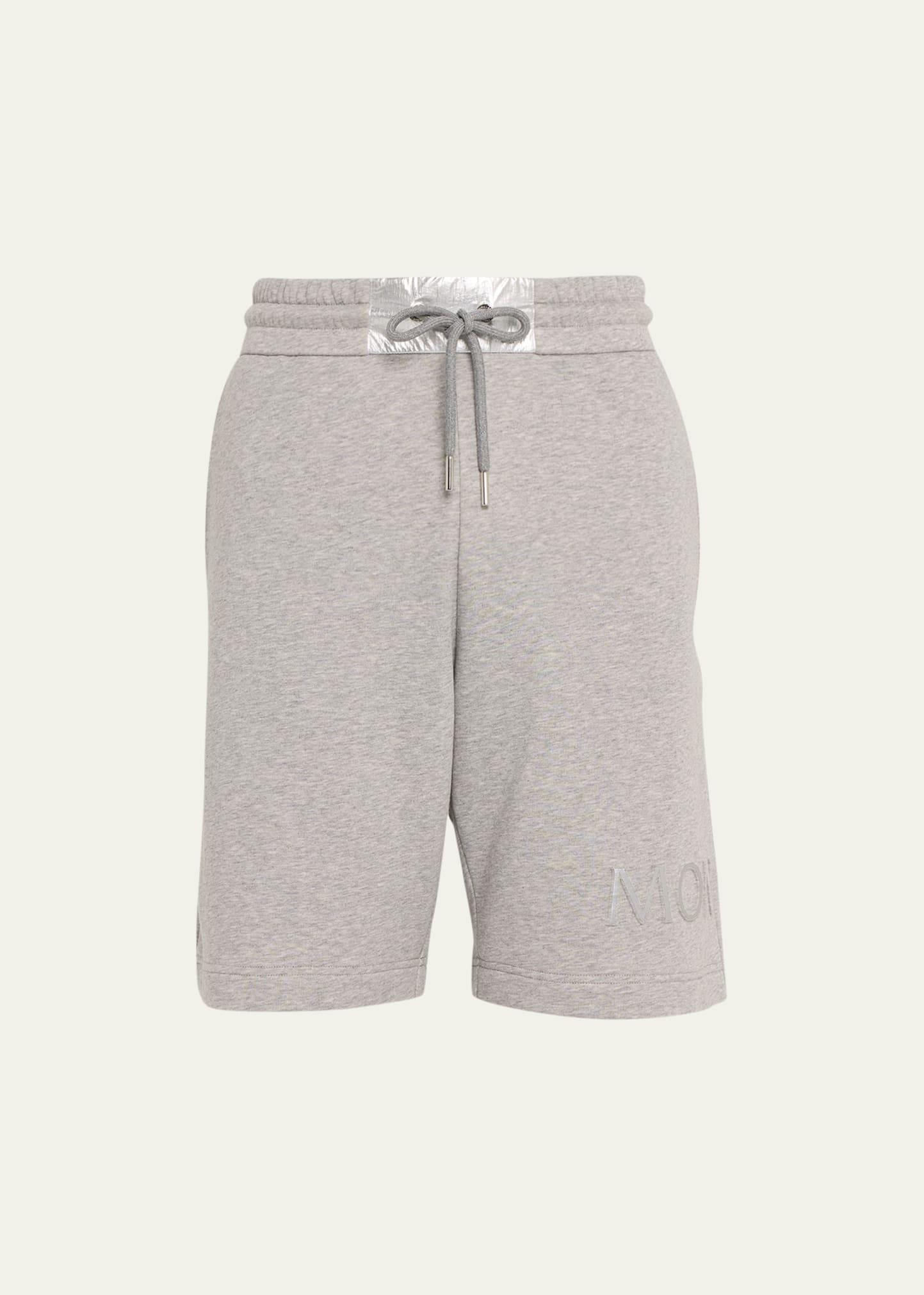 Shop Moncler Men's Cotton Terry Silver Logo Boxing Shorts In Light Grey