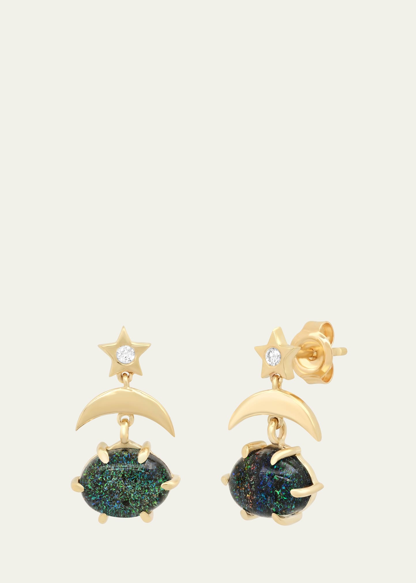 Andrea Fohrman 14k Yellow Gold Mini Cosmo Black Opal Drop Earrings With Diamonds