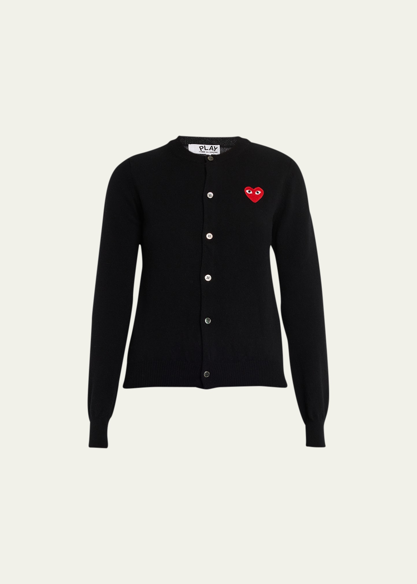 Cdg Play Wool Heart Logo Cardigan Sweater In Black