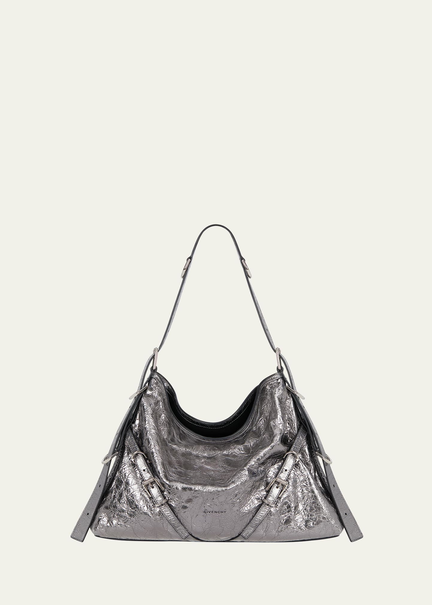 Givenchy Voyou Medium Metallic Leather Shoulder Bag In Silver