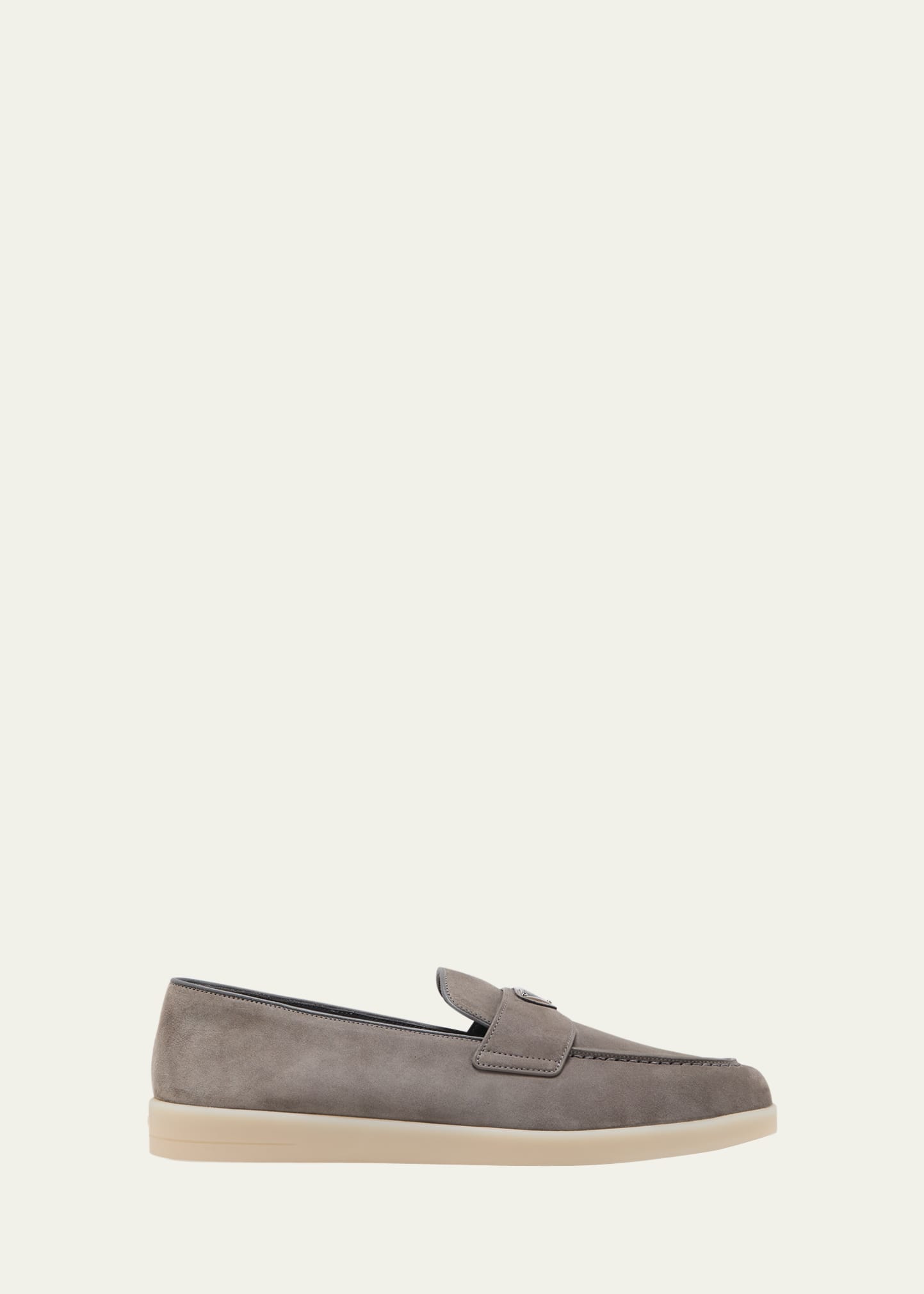 Shop Prada Men's Saint Tropez Triangle Logo Suede Loafers In Light Grey