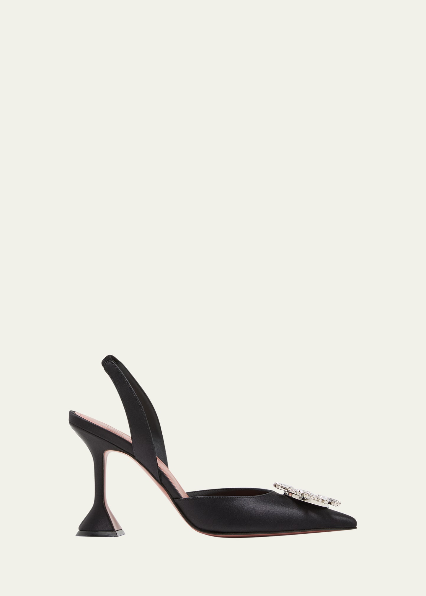 Shop Amina Muaddi Begum Satin Crystal Slingback Pumps In Black