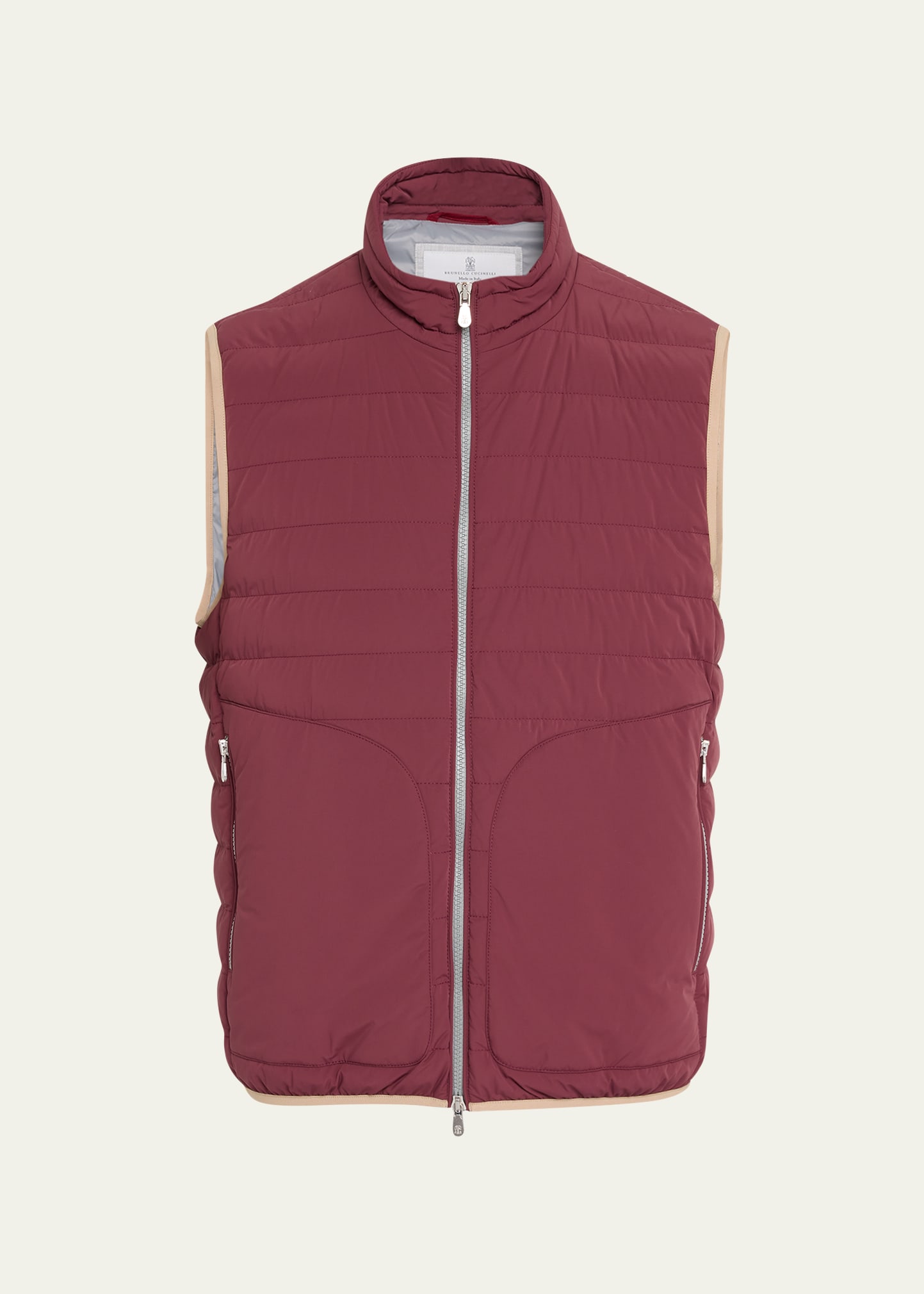 Brunello Cucinelli Men's Quilted Down Zip-front Vest In Burgundy