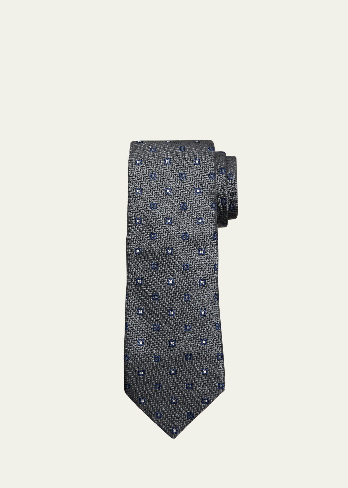 Brunello Cucinelli Silk Floral-detail Tie In Gray