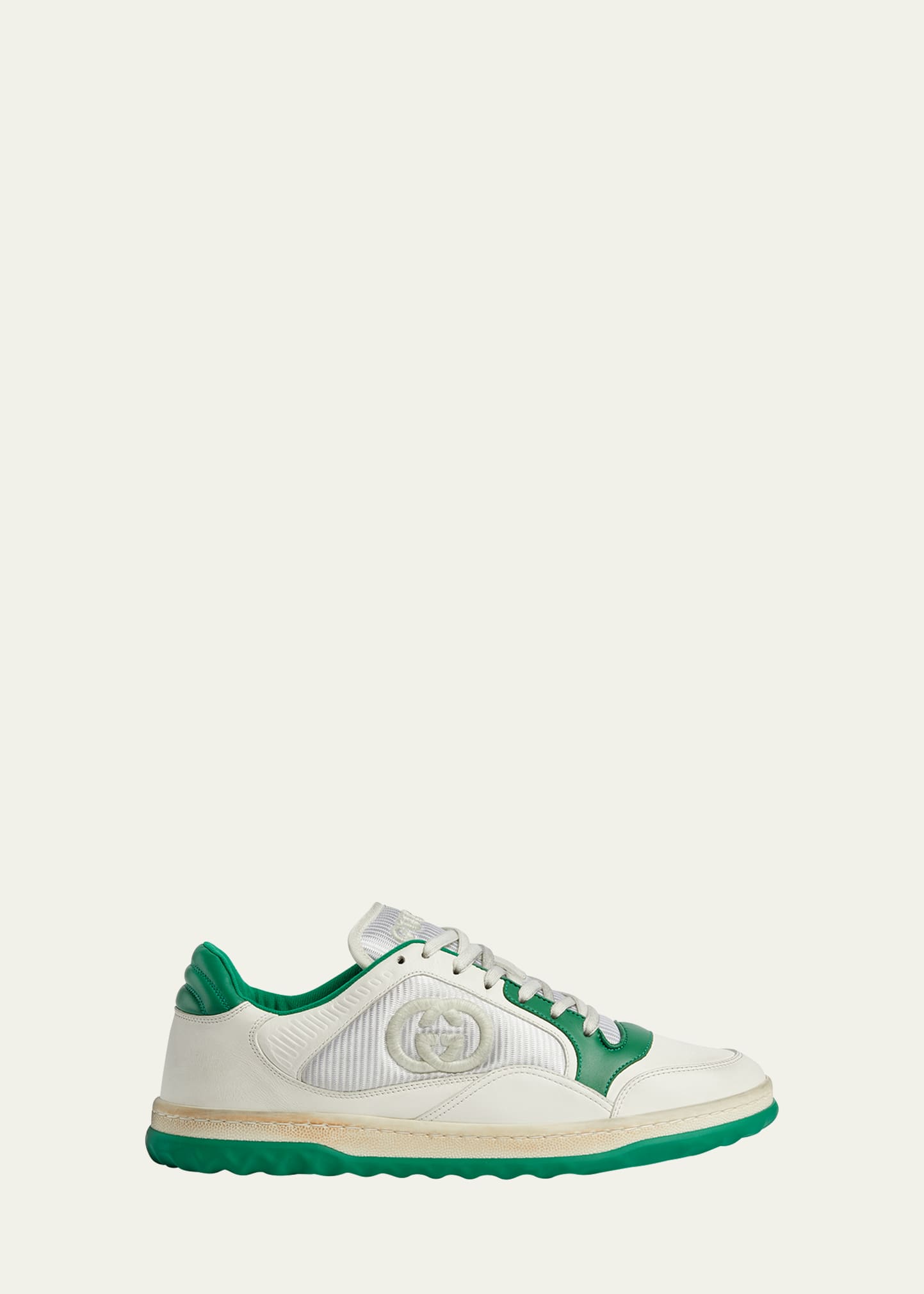 Shop Gucci Men's Mac80 Embroidered Gg Low-top Sneakers In Off White/green