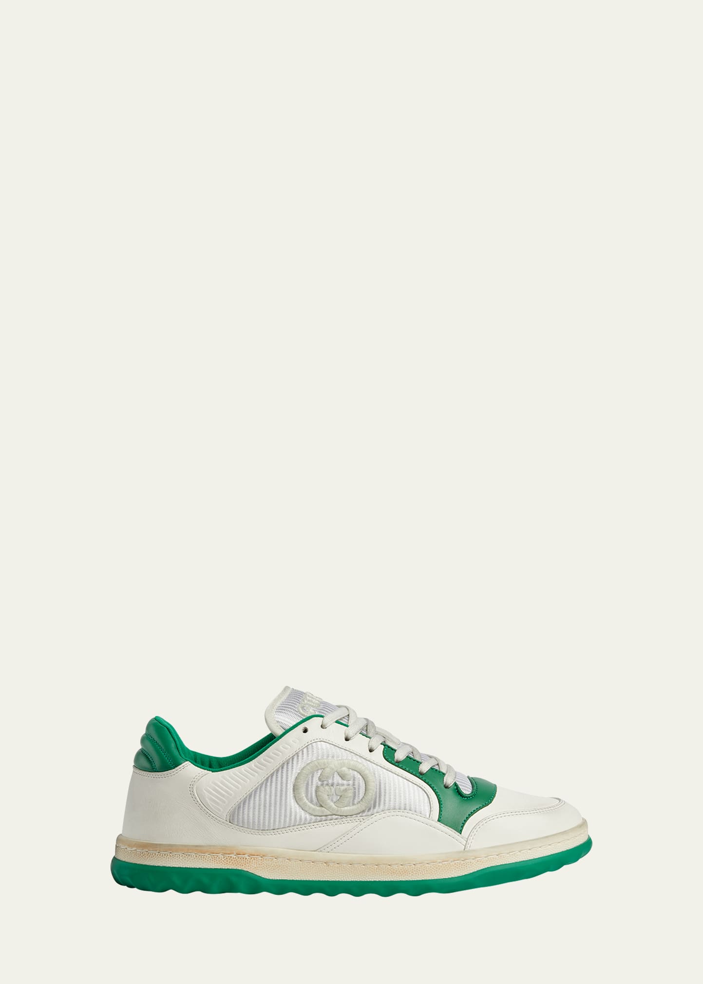 Gucci Men's Mac80 Embroidered Gg Low-top Sneakers In Off White/green