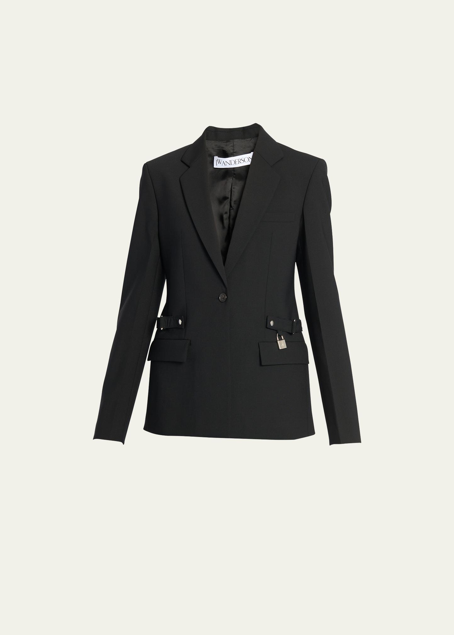 Jw Anderson Padlock Strap Wool Blazer In Black