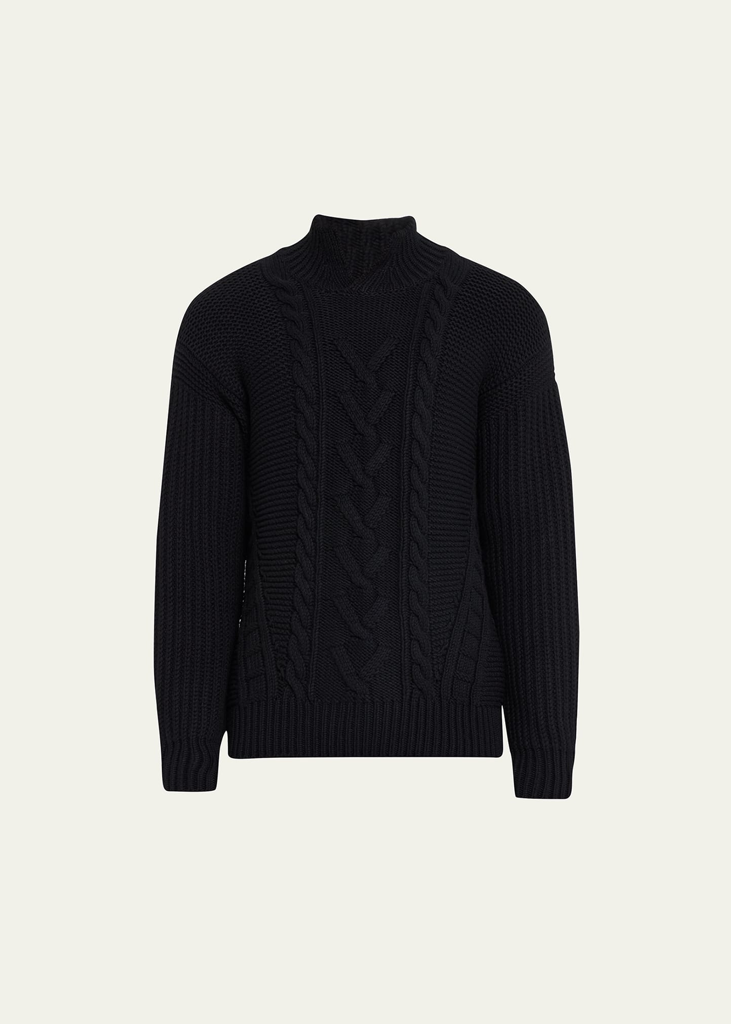 Zegna Cable Stitch Split Turtleneck Cashmere Sweater In Black Solid