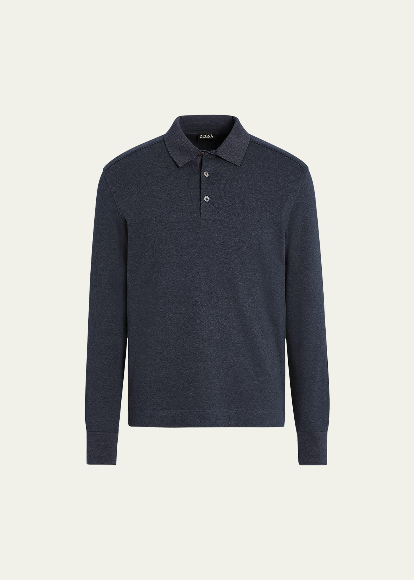 Shop Zegna Men's Long-sleeve Polo Shirt In Navy Solid