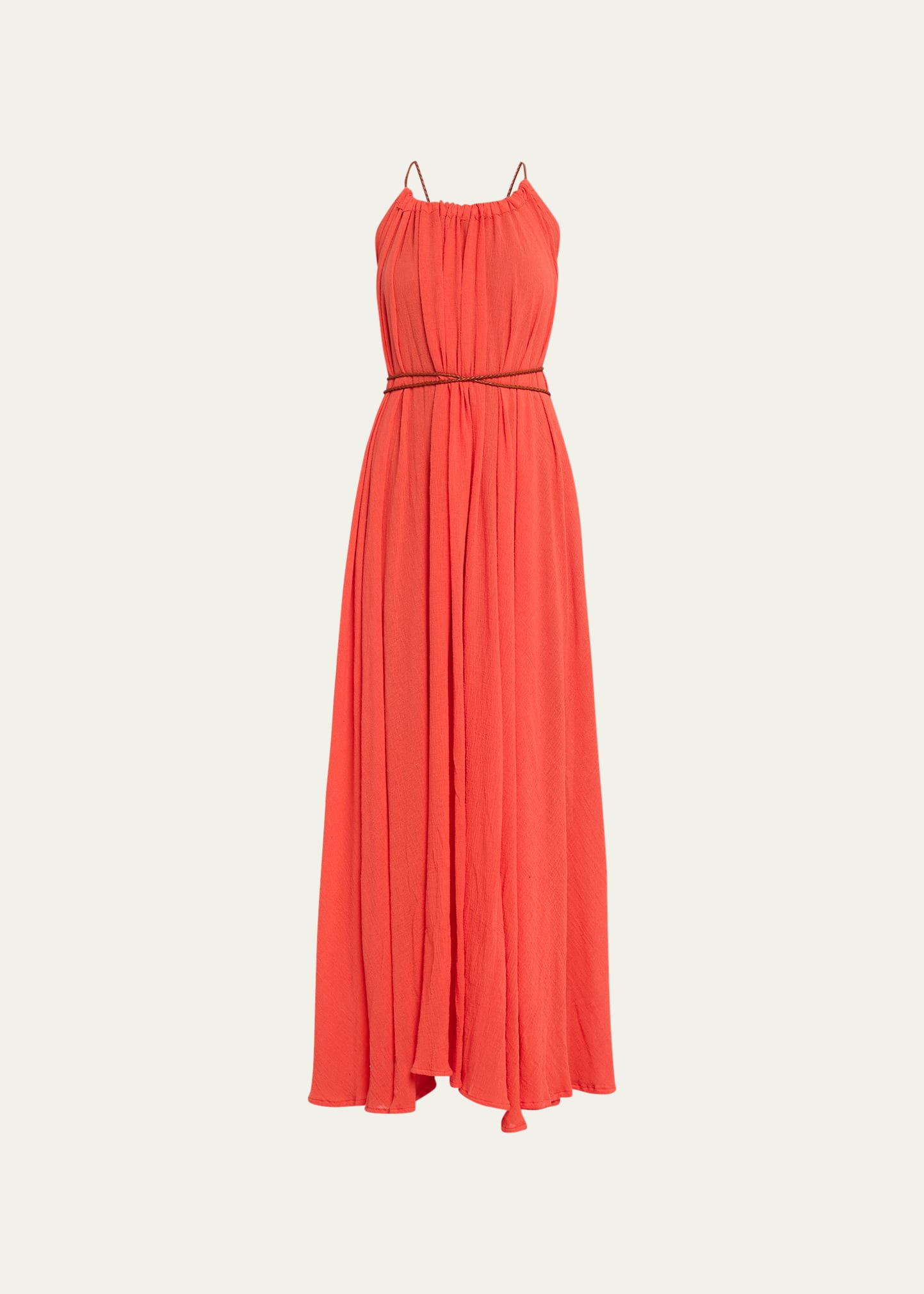 Caravana Allin Maxi Dress With Braided Leather Accents In Poppy