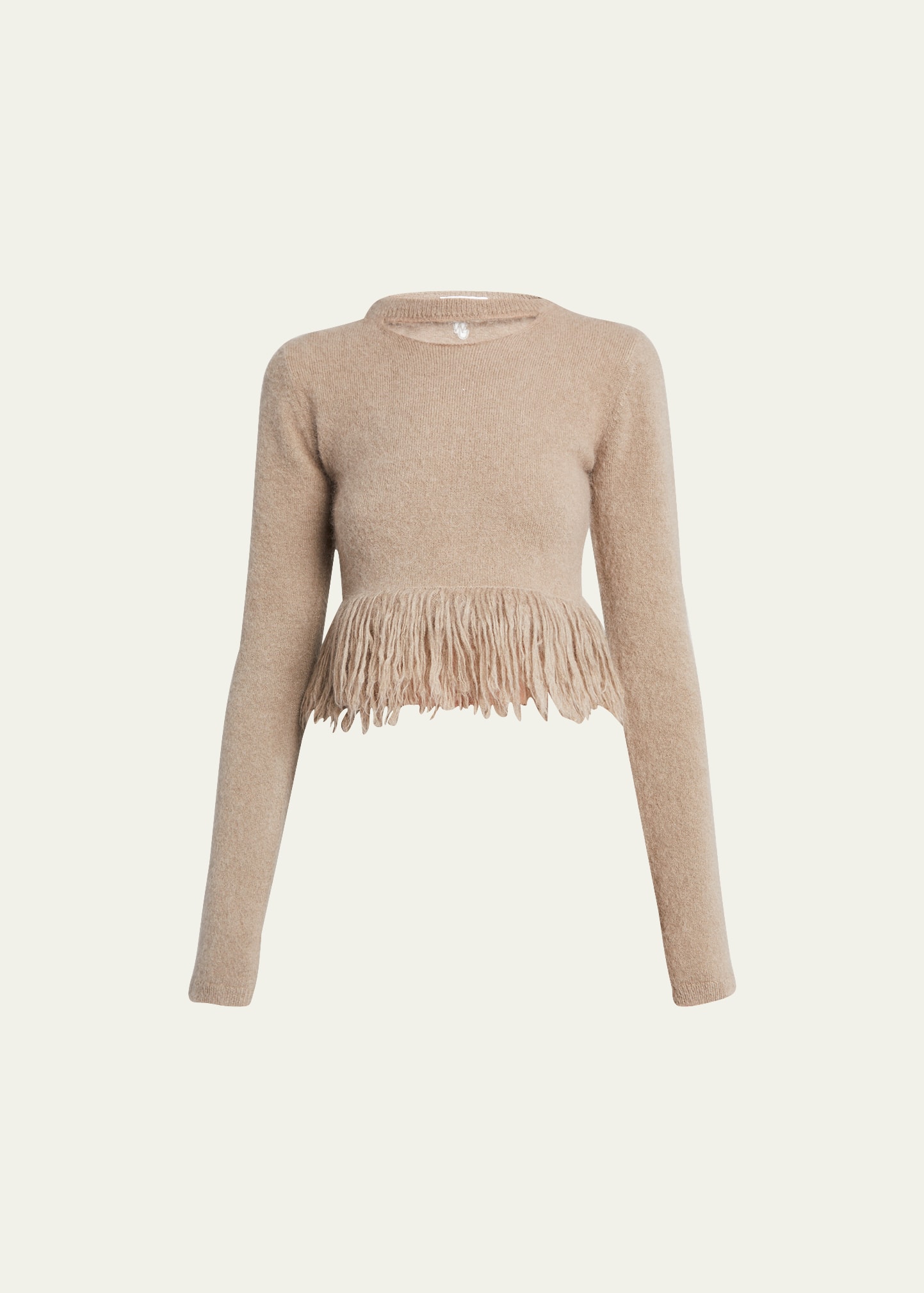 Fringe-Hem Cutout Long-Sleeve Crop Sweater