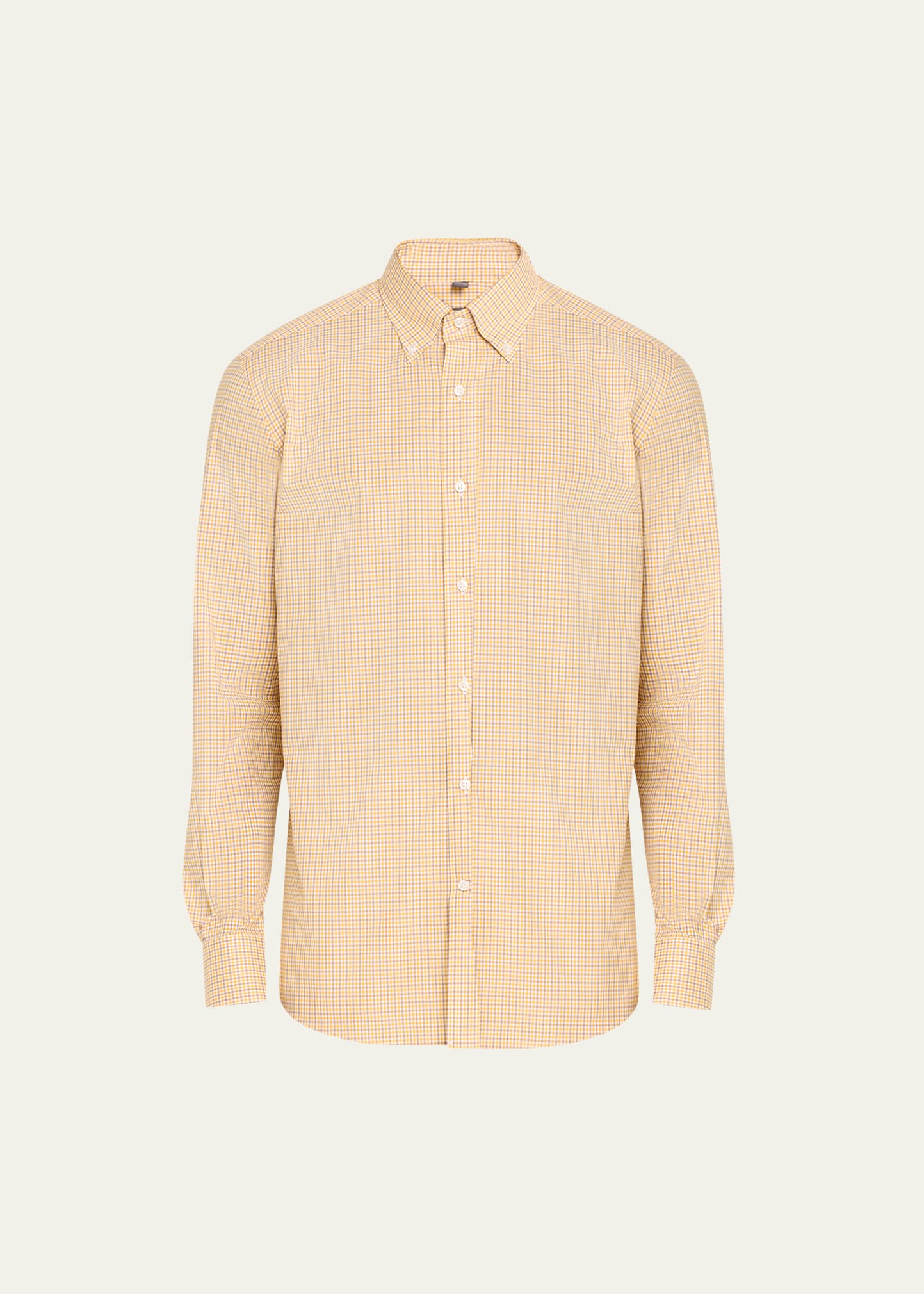 Bergdorf Goodman Men's Cotton Micro-check Sport Shirt In 4 Yellow Tan