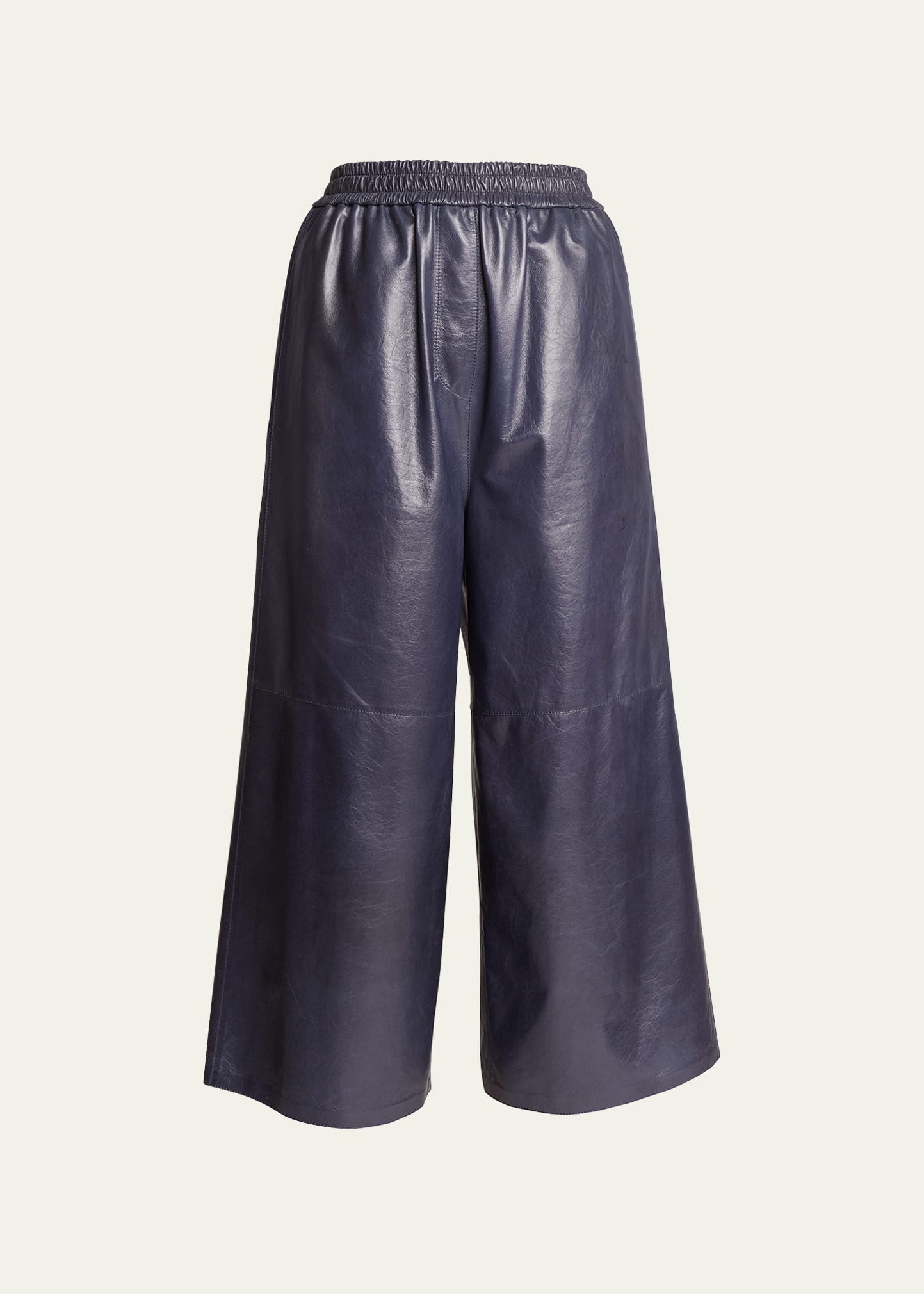 Cropped Leather Trousers with Anagram Detail