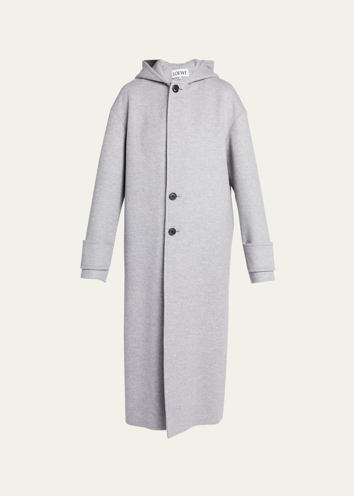 Shop Loewe Hooded Wool Top Coat With Button Vent In Grey Melange