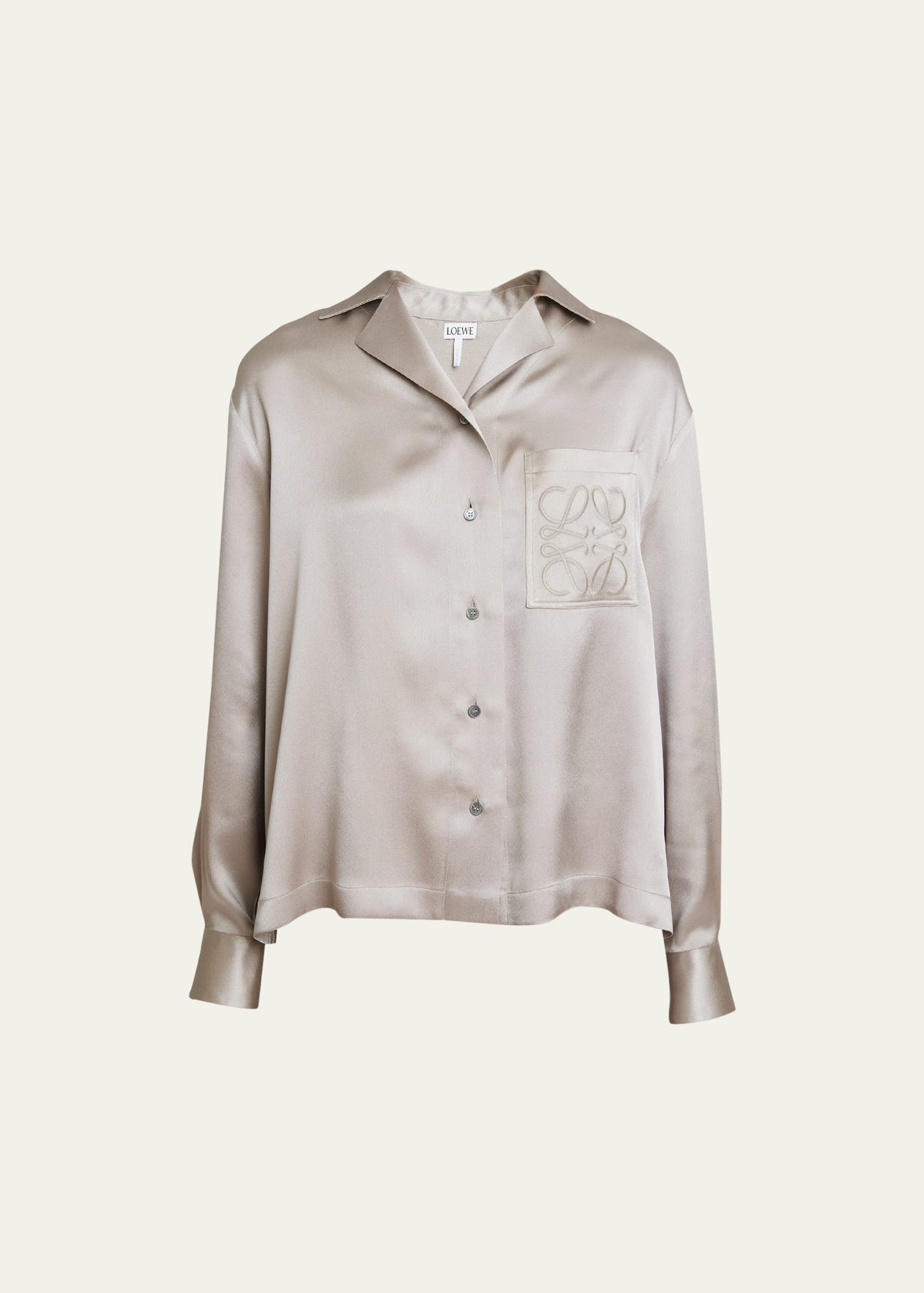 Loewe Anagram Silk Button-front Pajama Blouse In Laurel Gre
