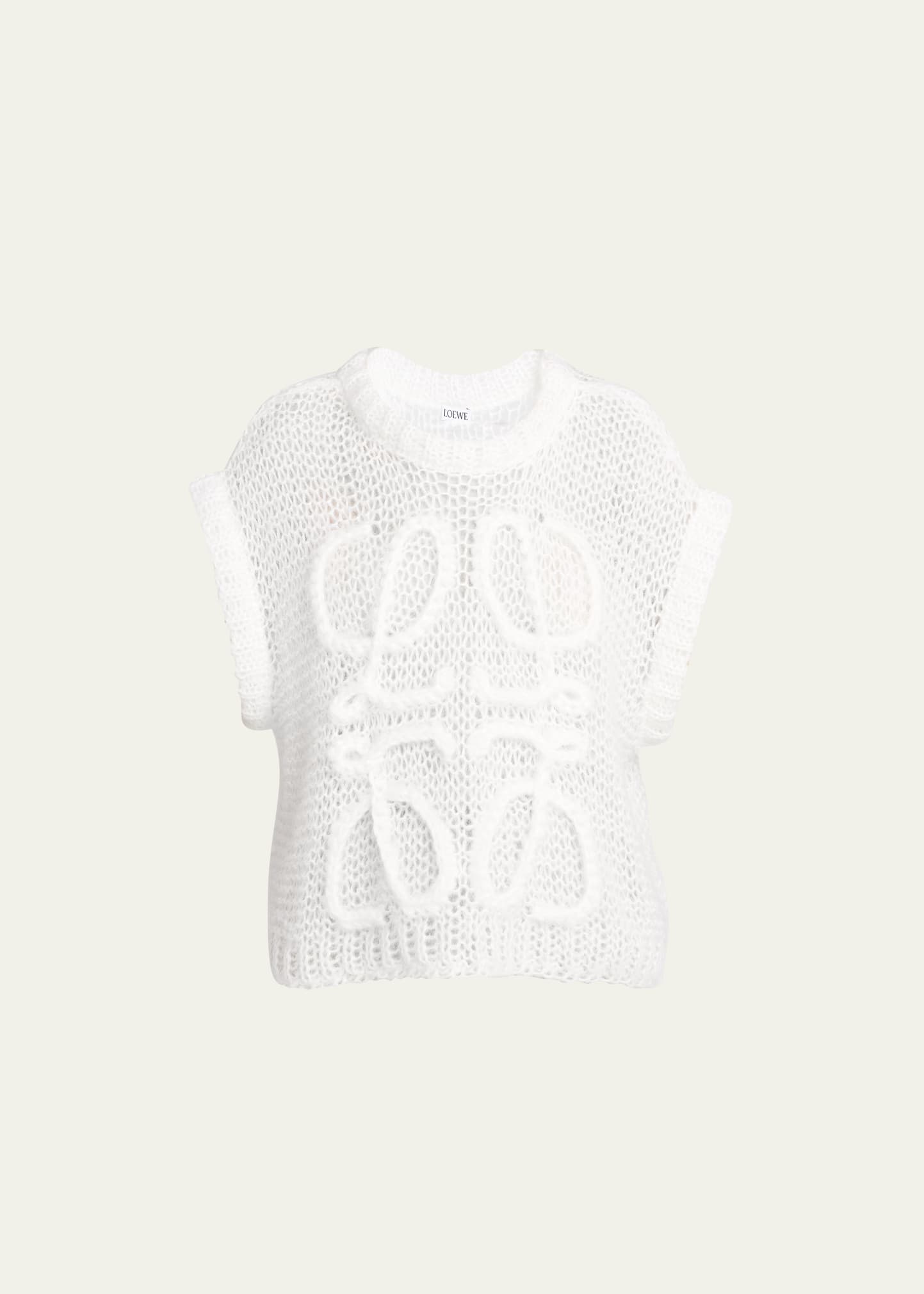 Loewe Open-knit Wool Vest With Anagram Detail In Soft White