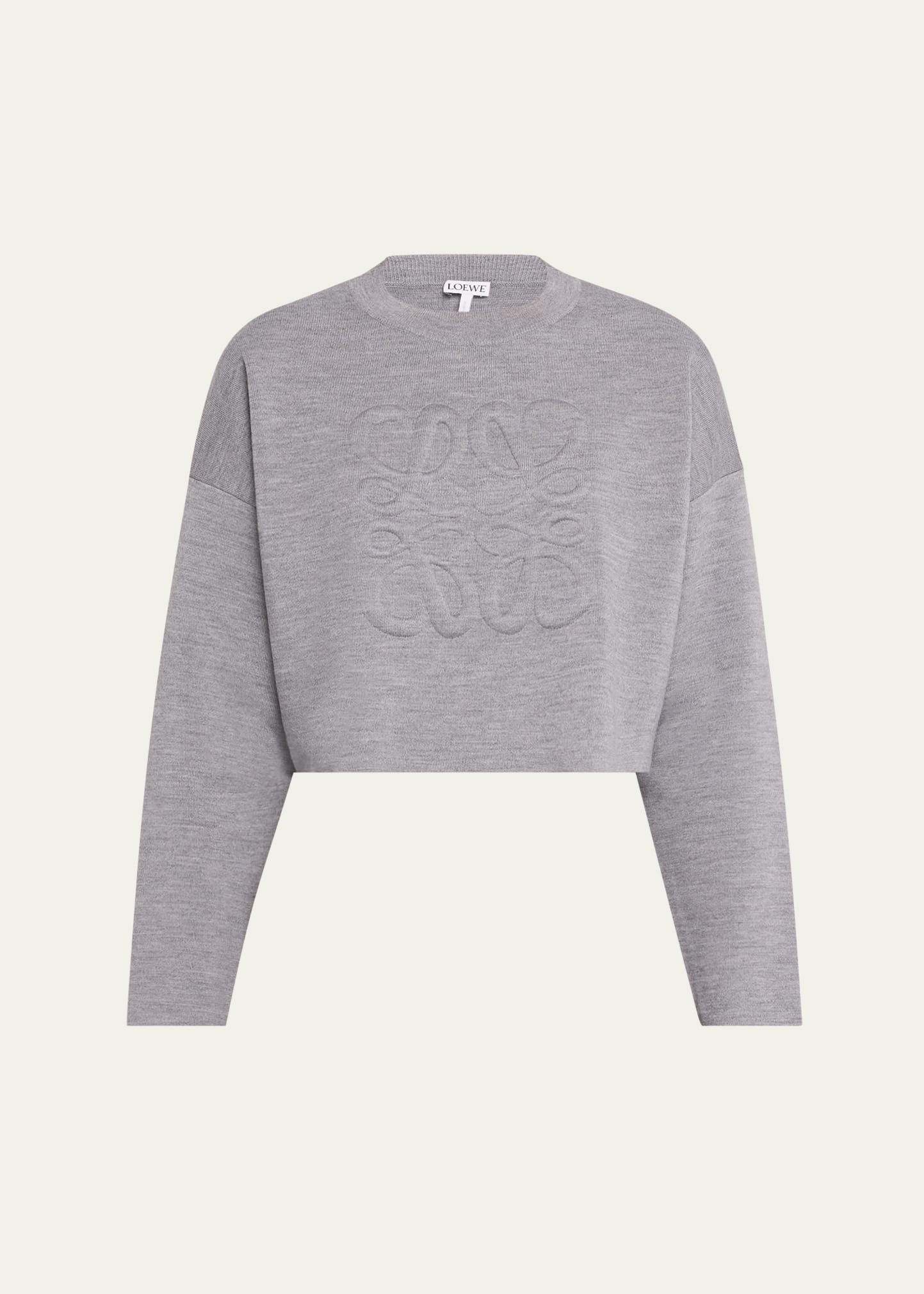 Loewe Short Wool Sweater With Anagram Detail In Gray