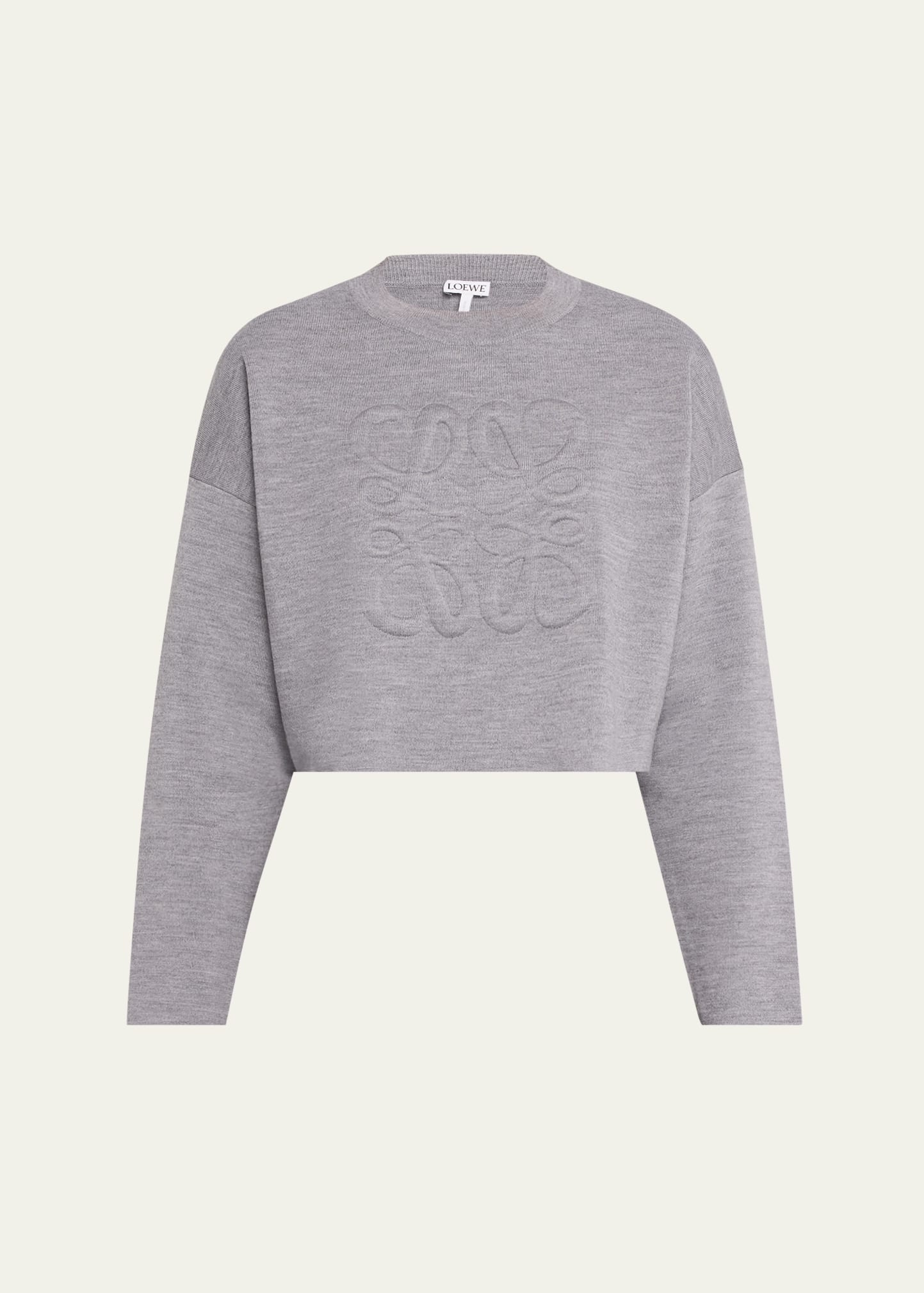 Loewe Short Wool Sweater With Anagram Detail In Light Grey