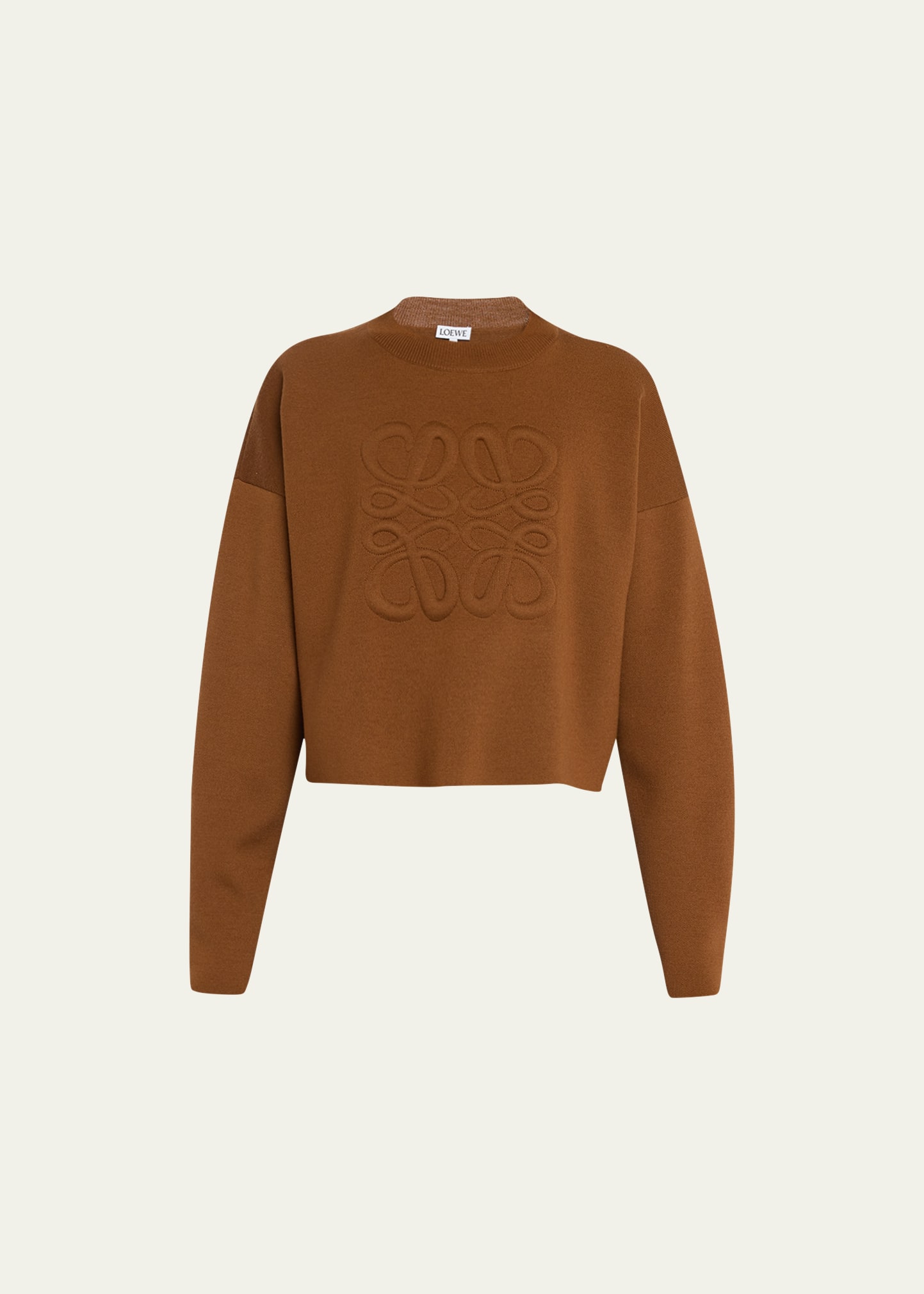 Loewe Short Wool Sweater With Anagram Detail In Khaki Gree