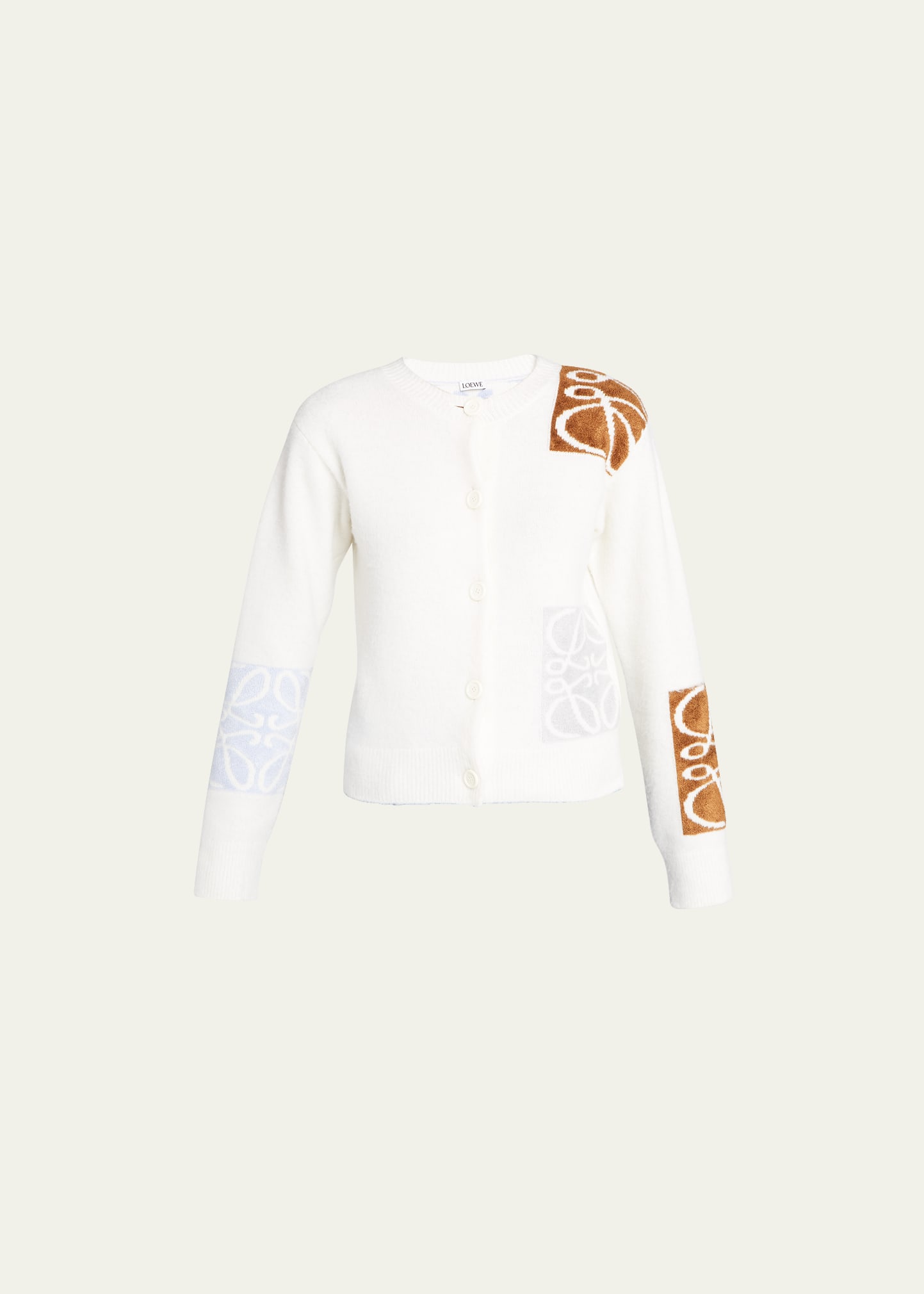Shop Loewe Wool-blend Anagram Intarsia Knit Cardigan In Soft White