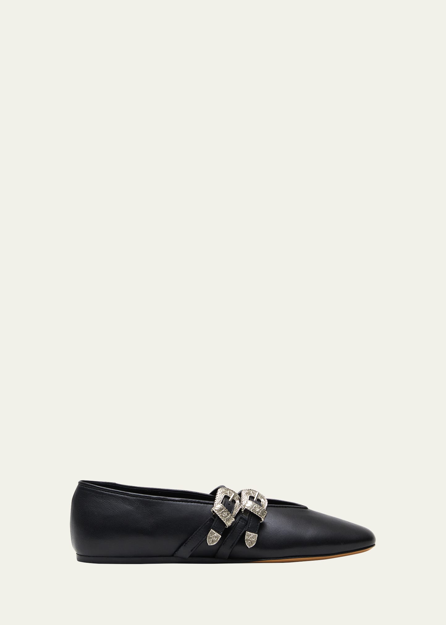 Shop Le Monde Beryl Claudia Leather Dual-buckle Ballerina Flats In Black
