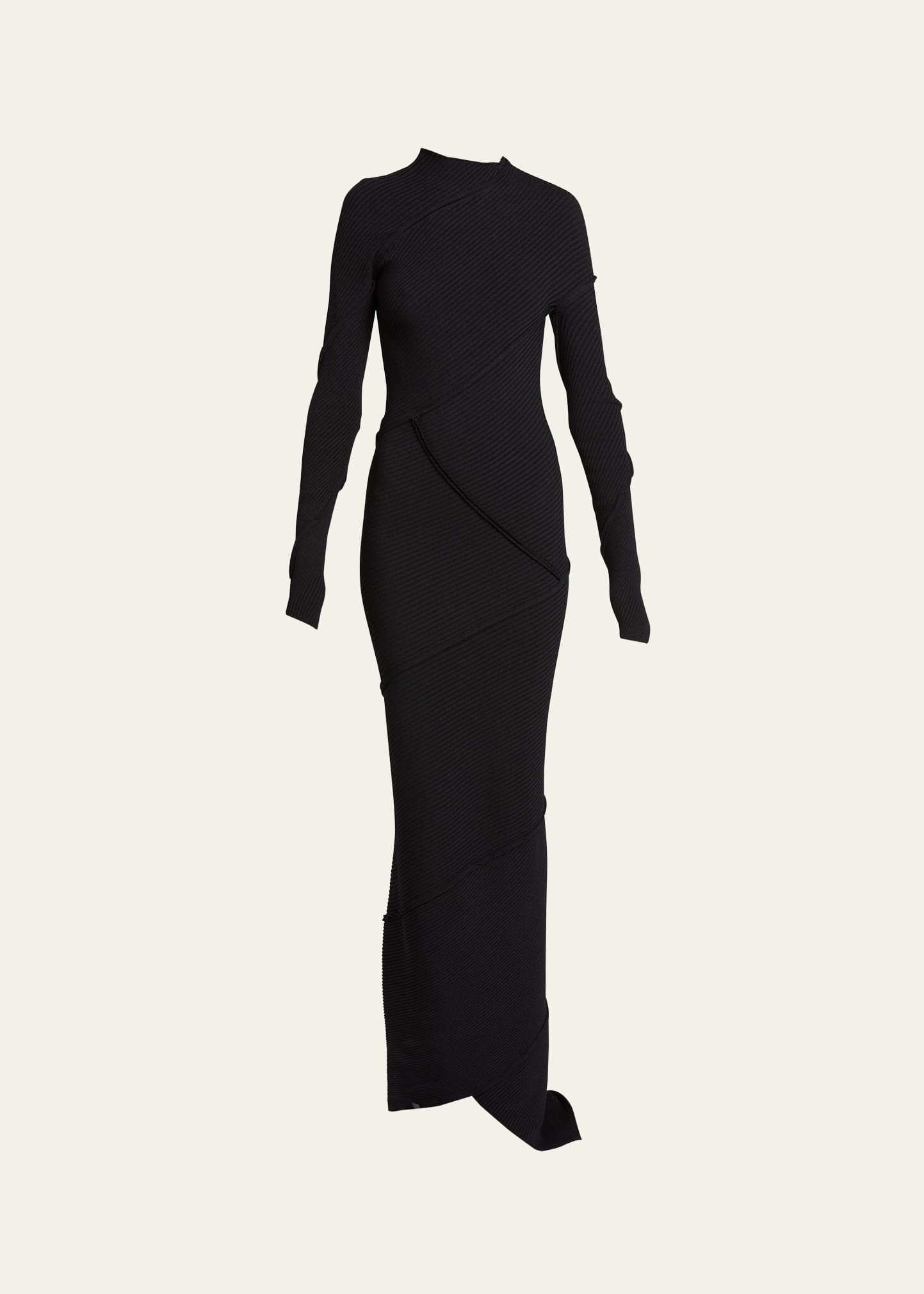 Shop Balenciaga Spiral Ribbed Maxi Dress In Noir