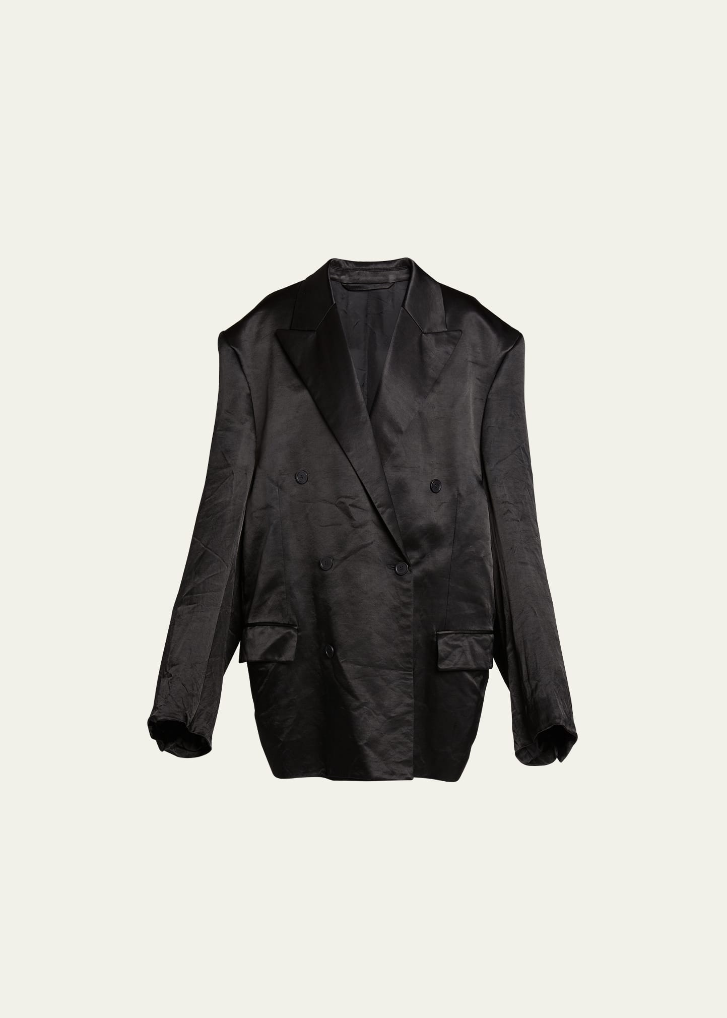 Balenciaga Steroid Crinkled Satin Unisex Blazer Jacket In Black
