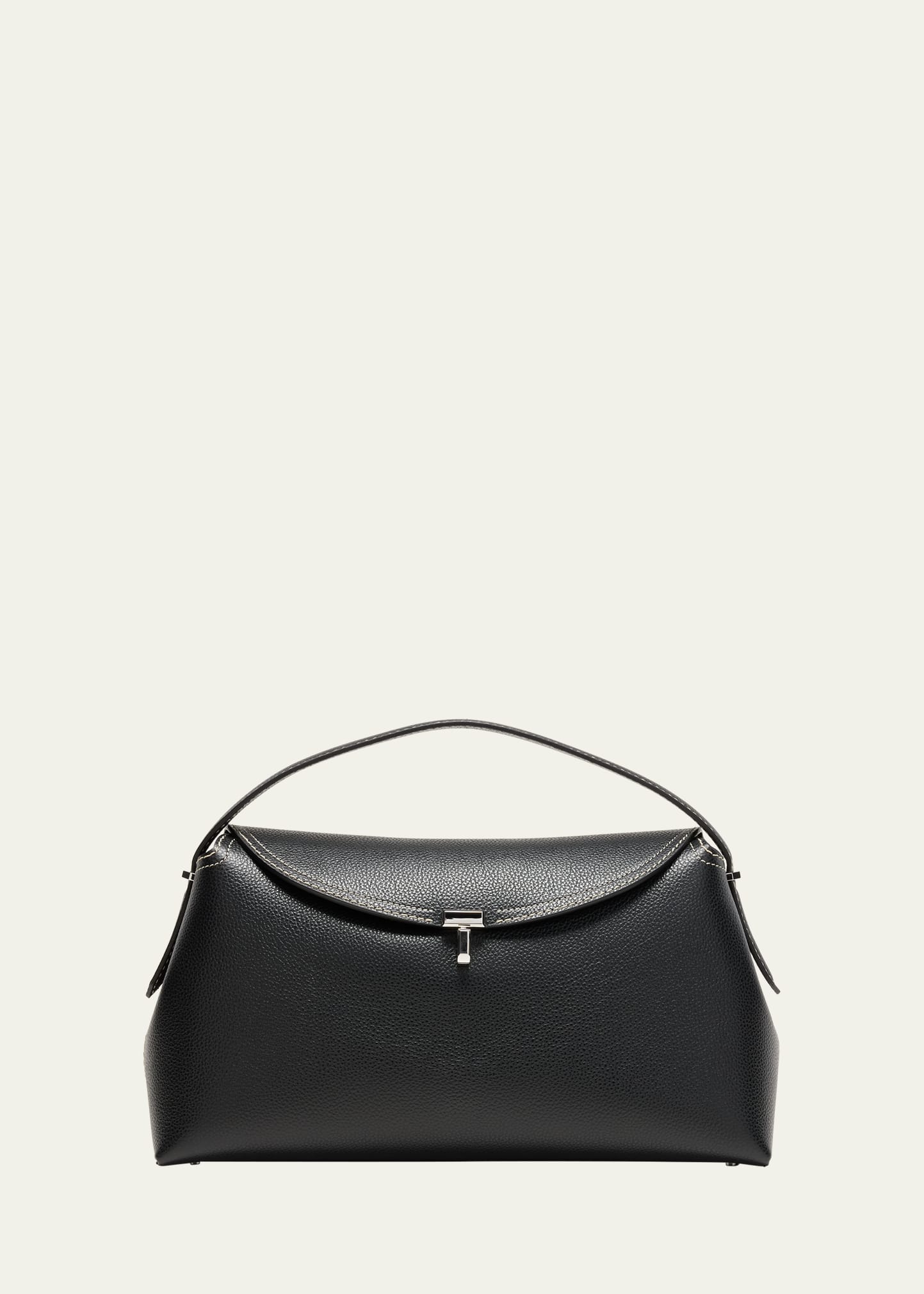Totême T-lock Top Handle Bag In Pebble Grain Leather In Black