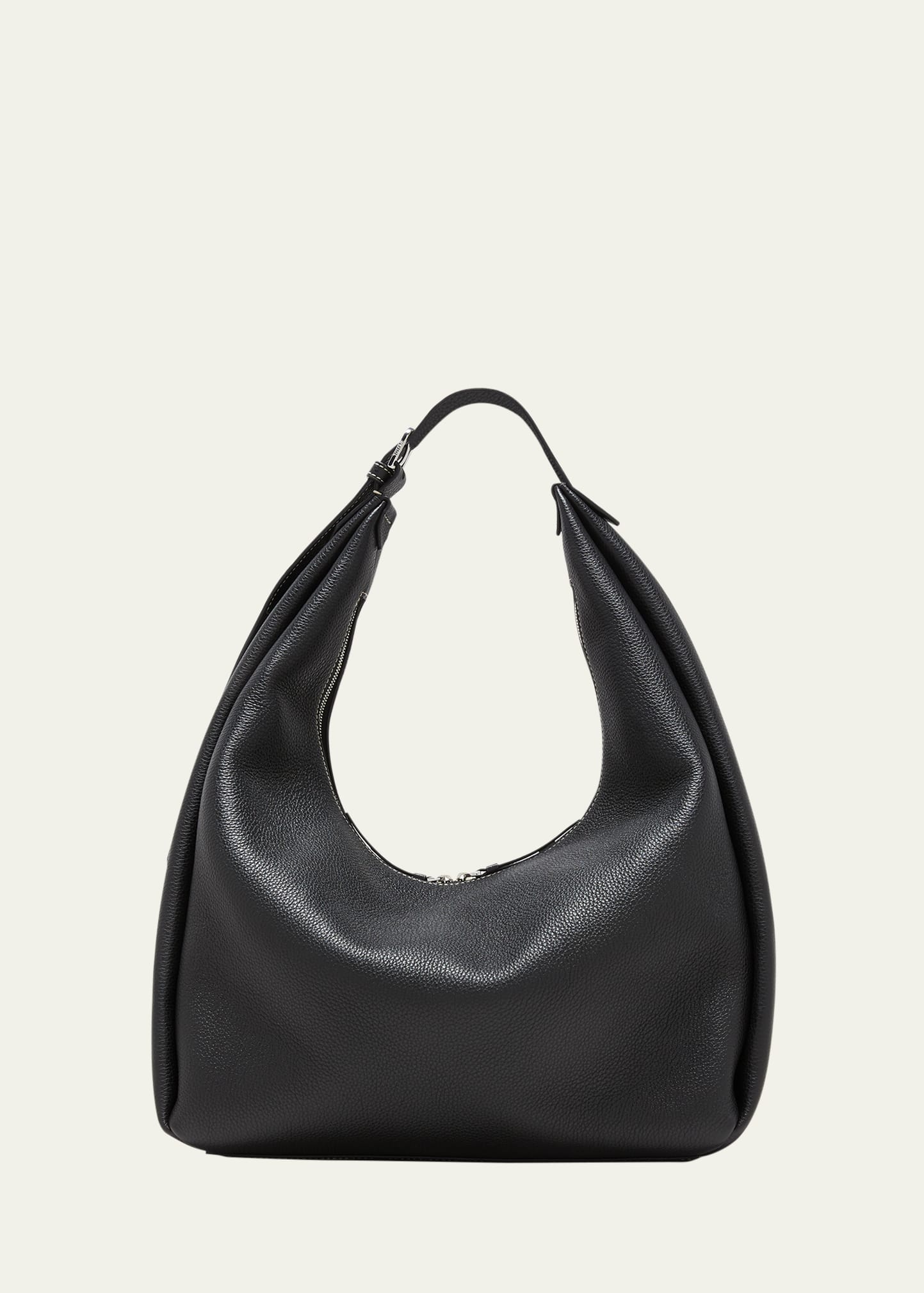 Totême Belt Pebble-grain Leather Hobo Bag In 200 Black Grain