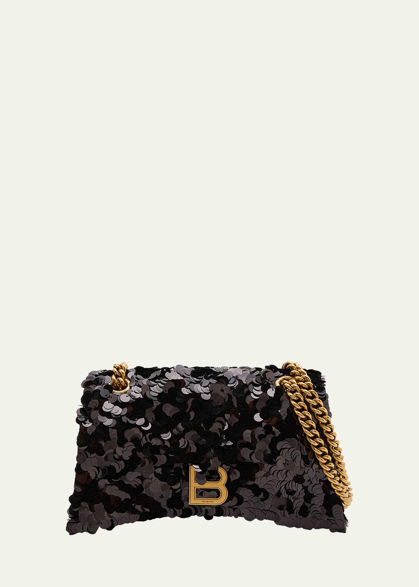 Shop Balenciaga Crush Small Sequins Chain Shoulder Bag In Black