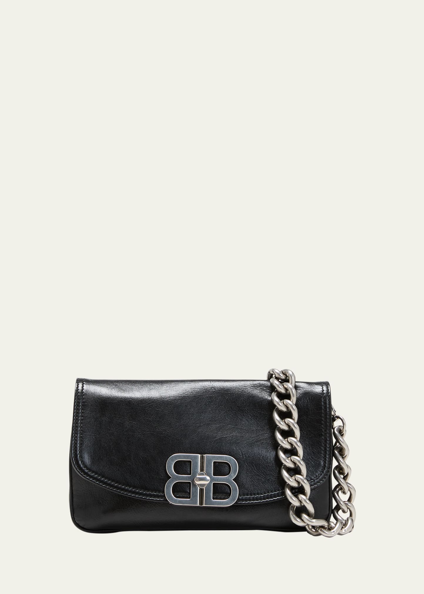 Balenciaga Small Napa Leather Chain Shoulder Bag In Black