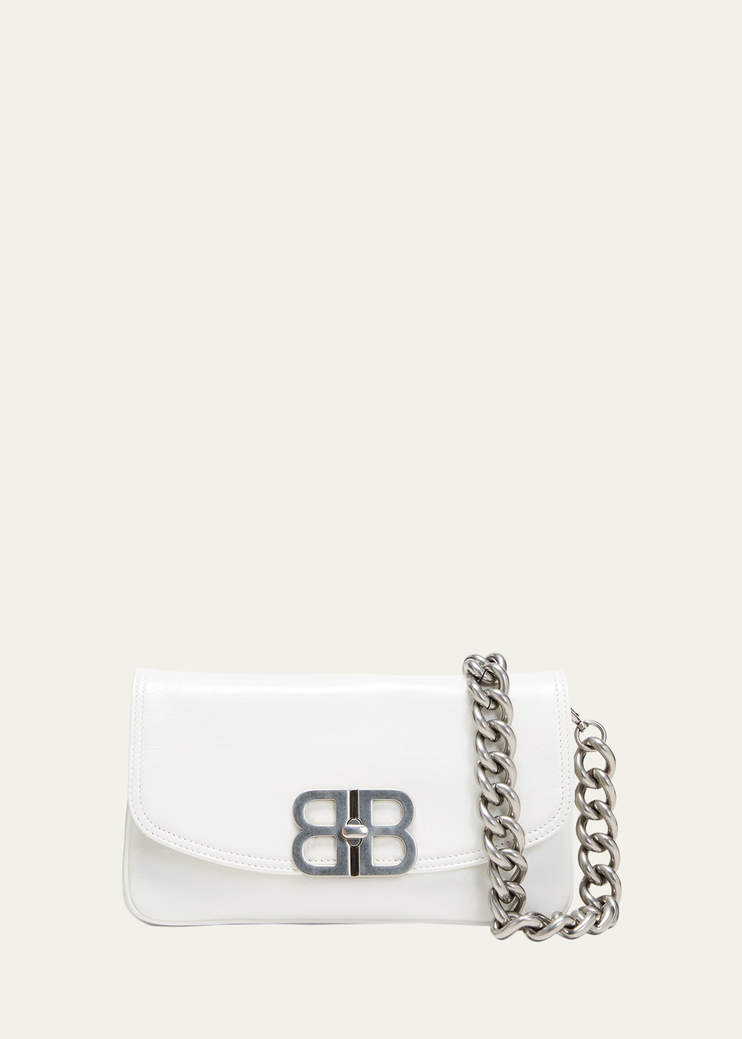 Balenciaga Small Napa Leather Chain Shoulder Bag In Optic White