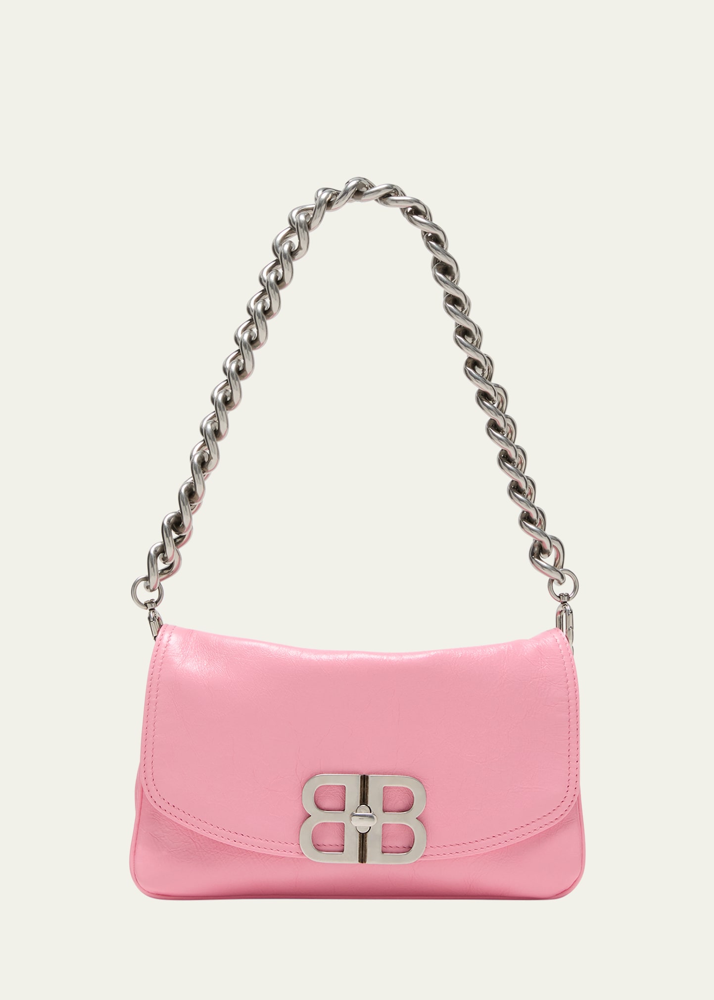 Balenciaga Small Napa Leather Chain Shoulder Bag In Sweet Pink