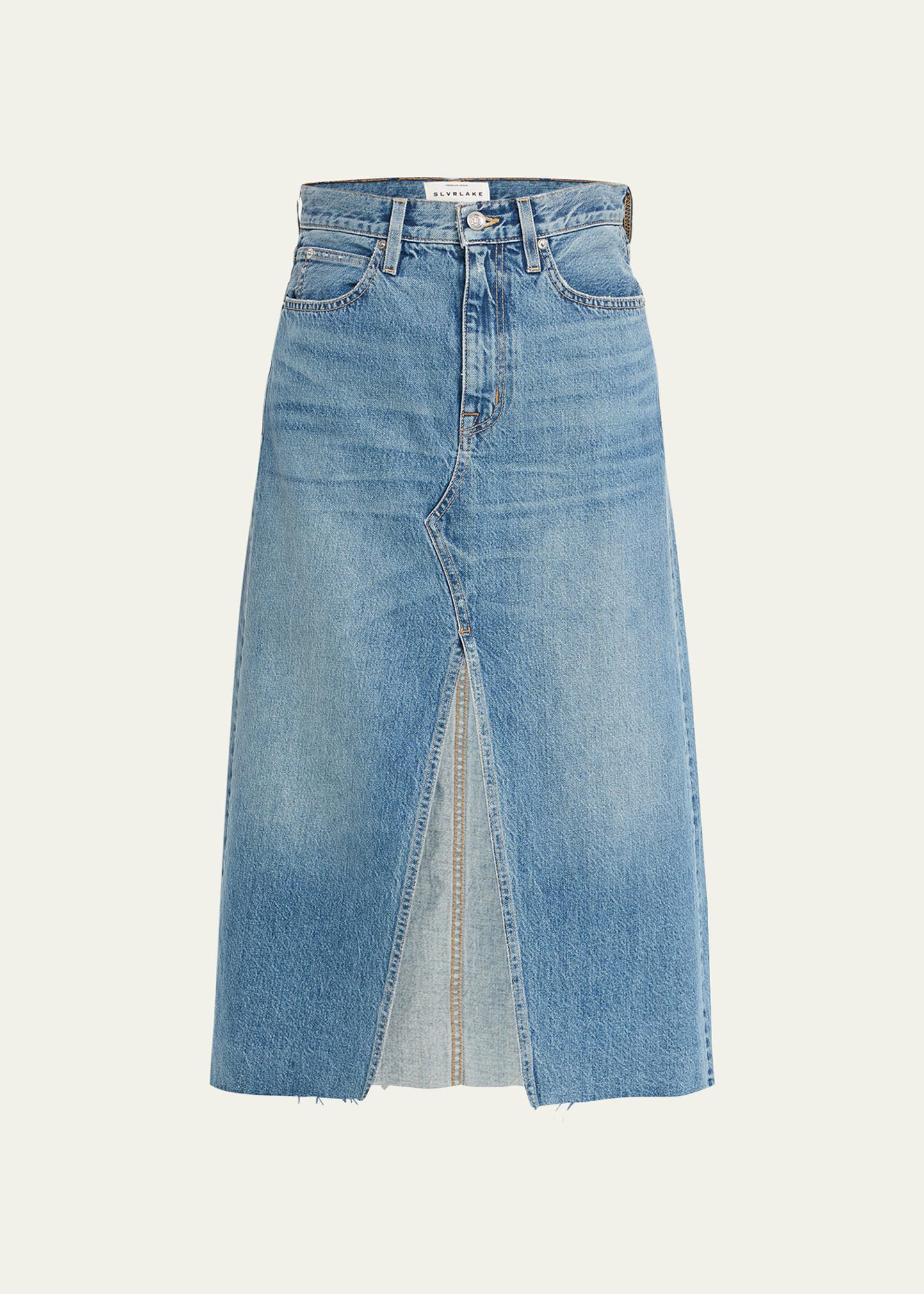 Shop Slvrlake Denim Raw Hem Midi Skirt In Fair Game