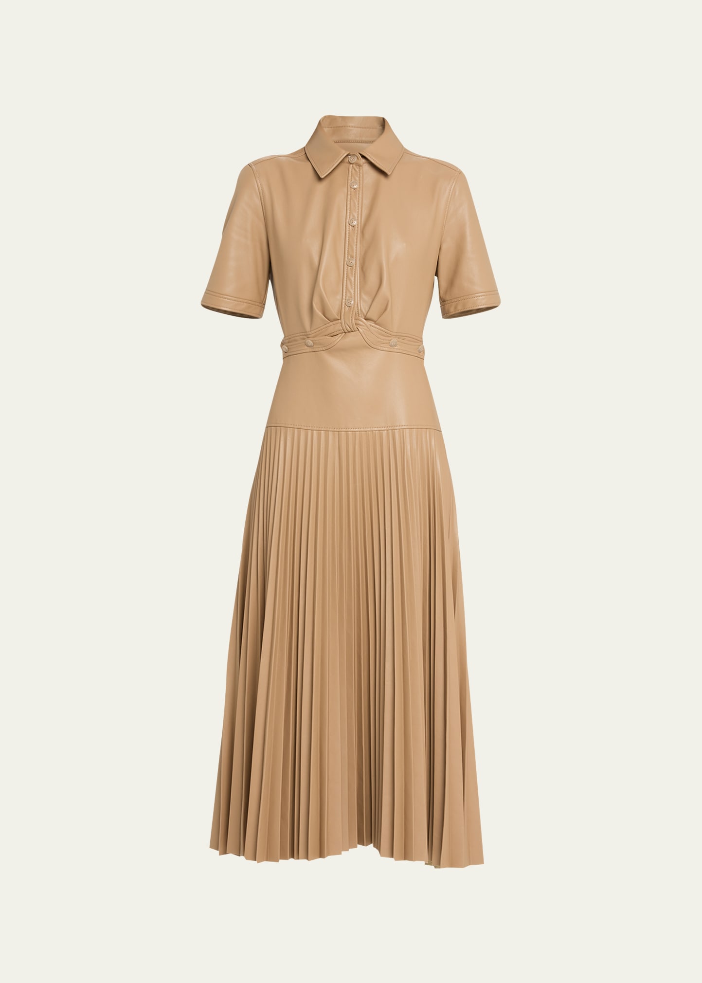 Simkhai Maritza Pleated Combo Midi Vegan Leather Shirtdress In Thorn