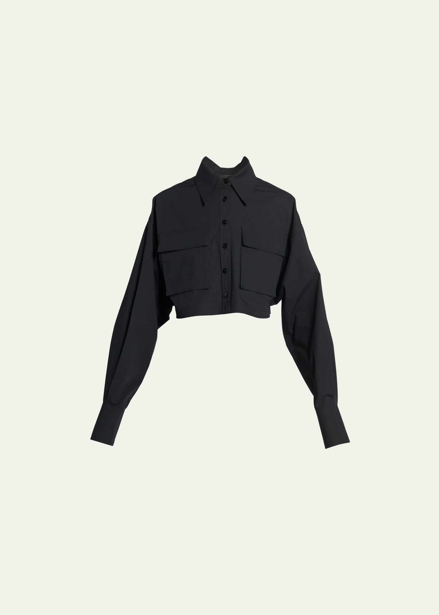 Proenza Schouler Eco Poplin Cropped Button-front Shirt In Black
