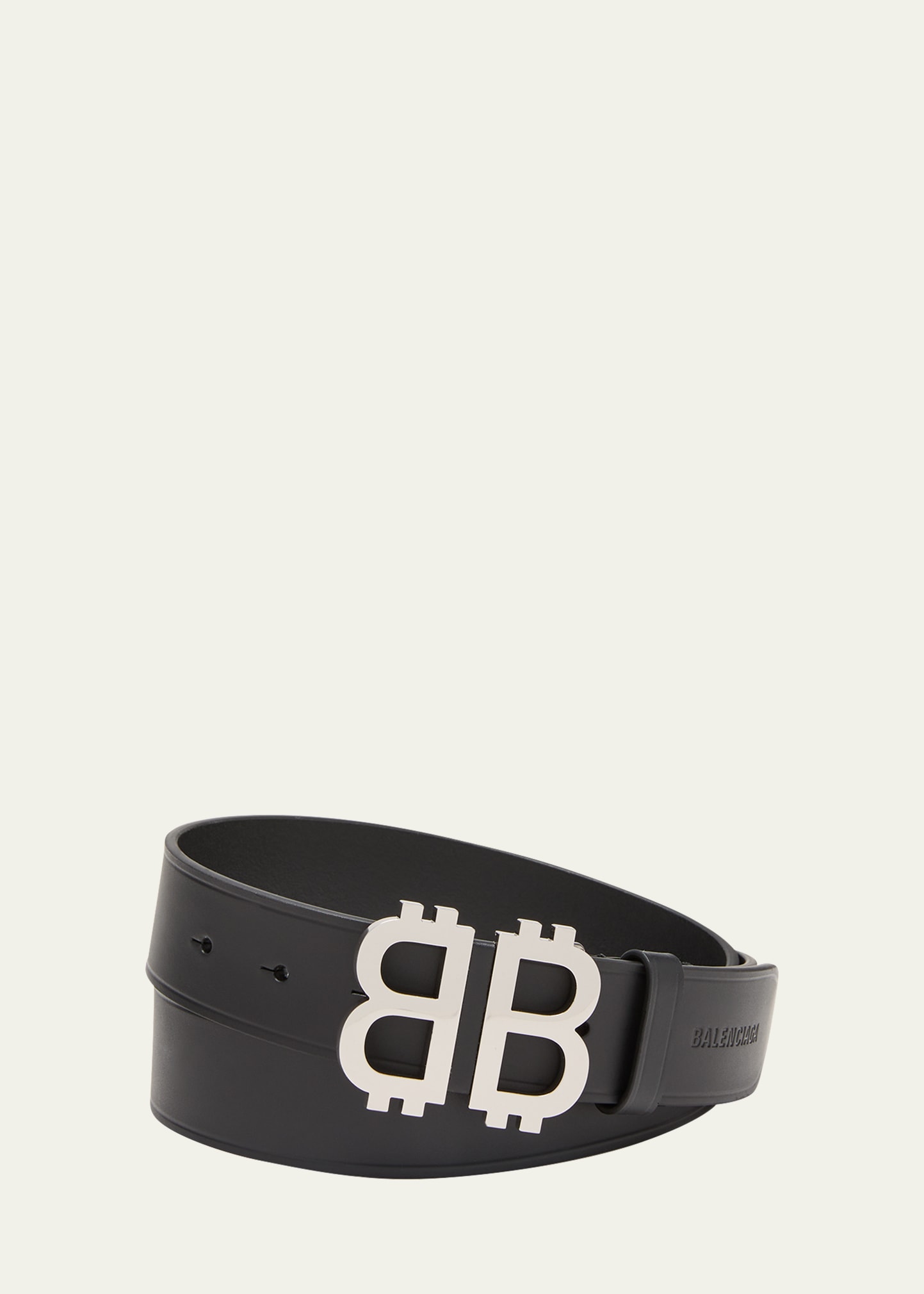 BALENCIAGA MEN'S CRYPTO BB LEATHER BELT